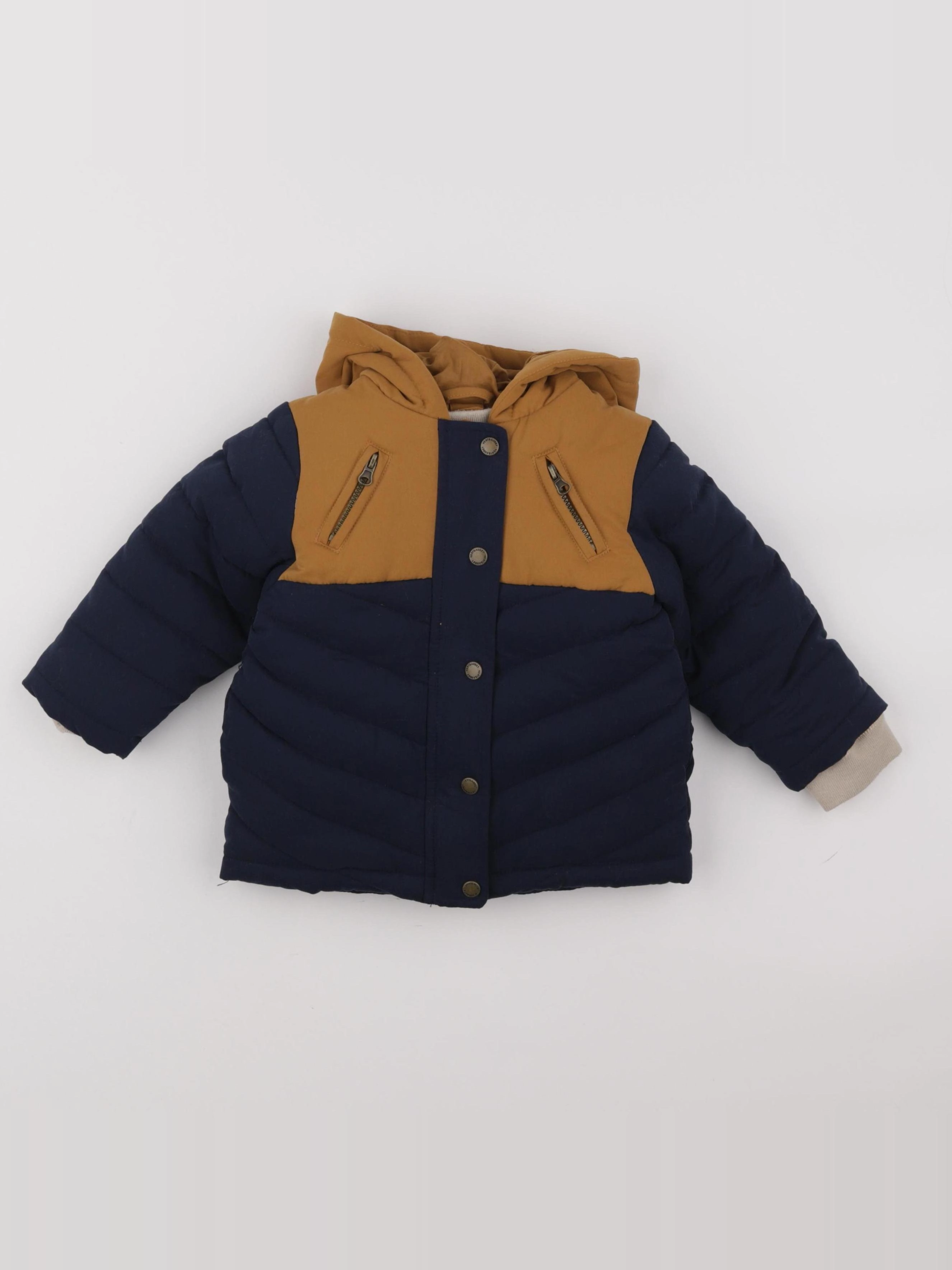 Vertbaudet - manteau doublure amovible bleu, marron - 18 mois