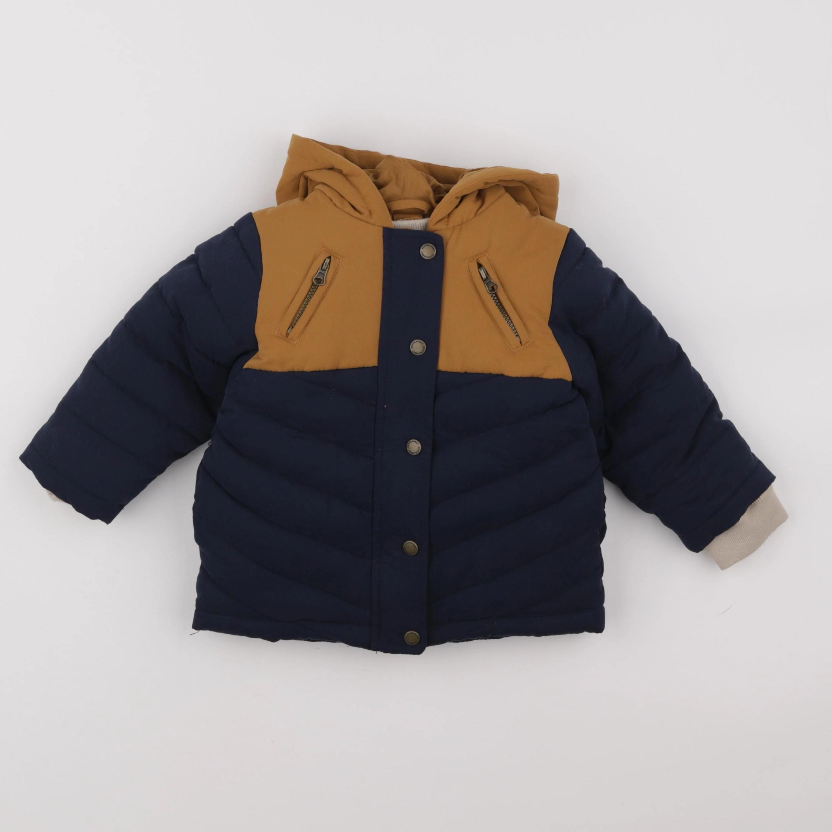 Vertbaudet - manteau doublure amovible bleu, marron - 18 mois