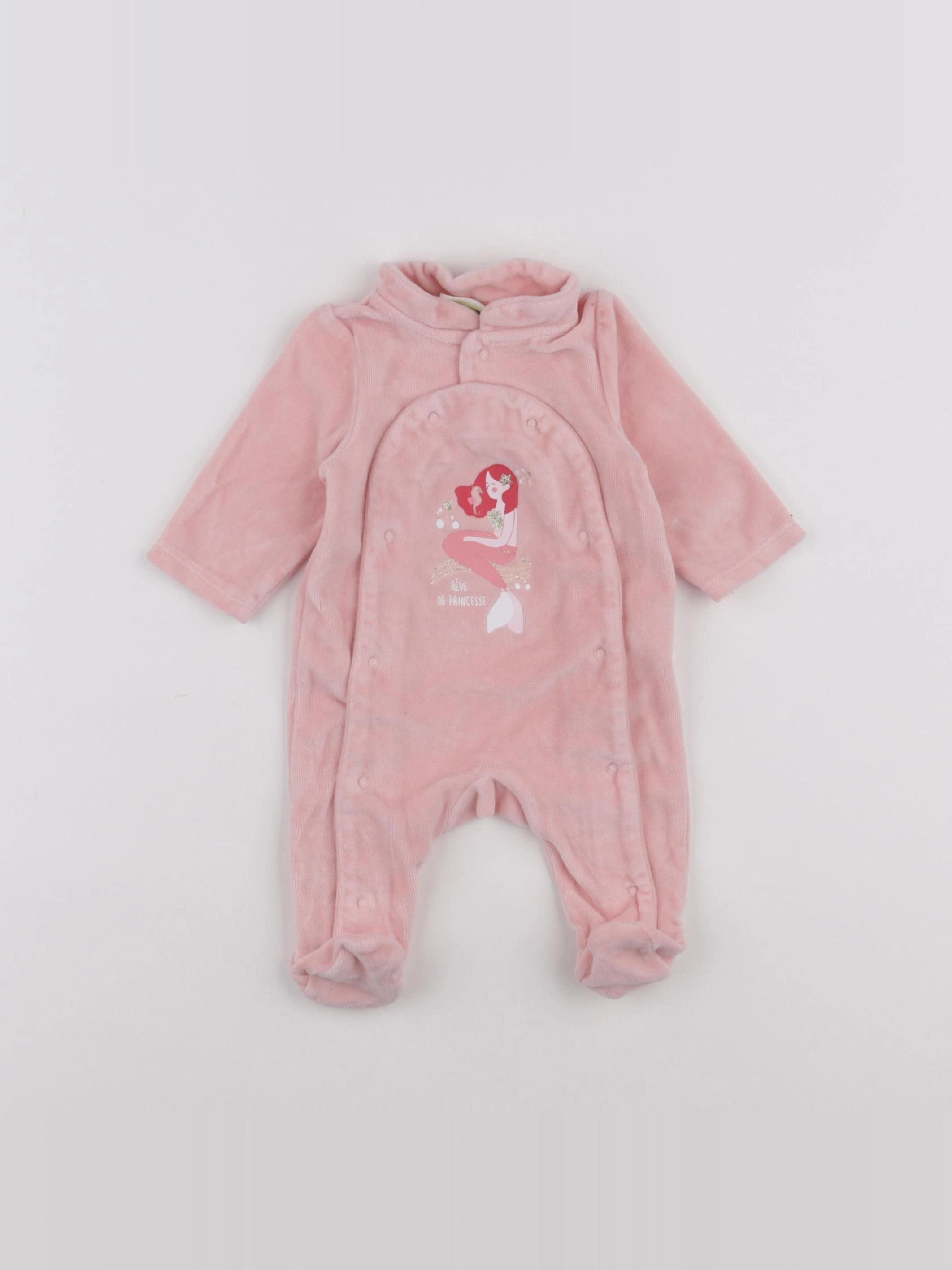 Tape à l'oeil - pyjama velours rose - 1 mois
