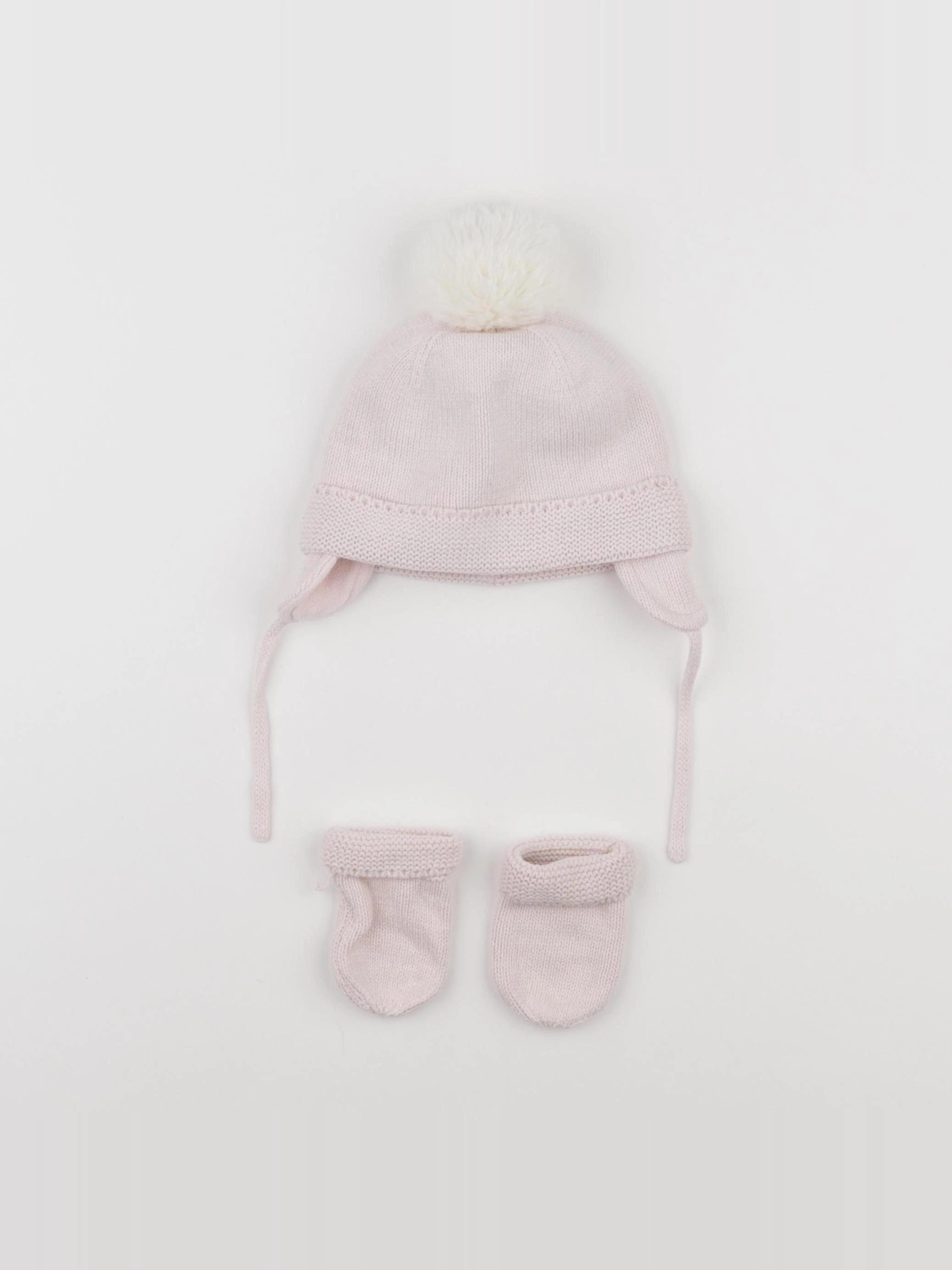 Vertbaudet - ensemble bonnet/moufles rose - 12/18 mois