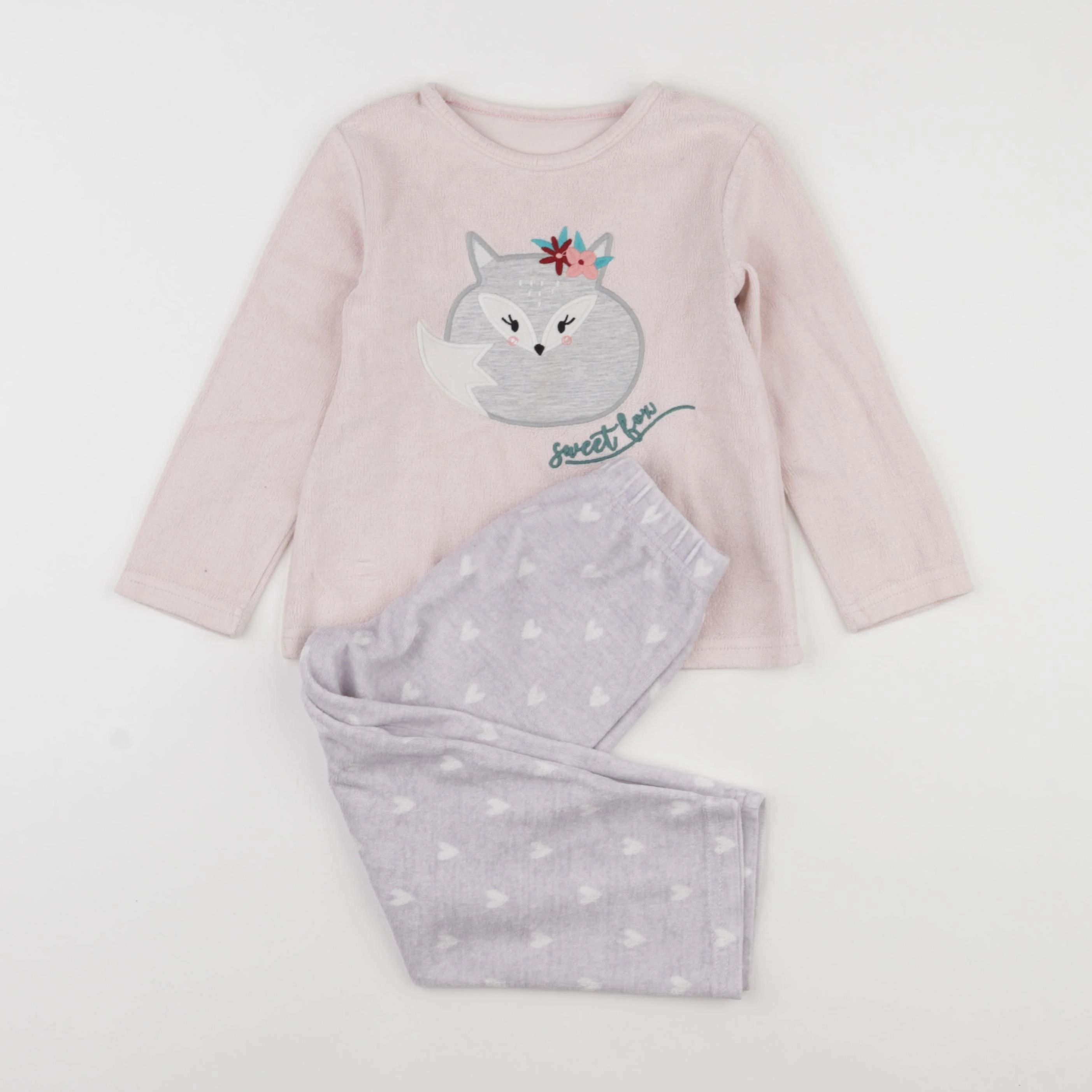 Vertbaudet - pyjama velours gris, rose - 4 ans