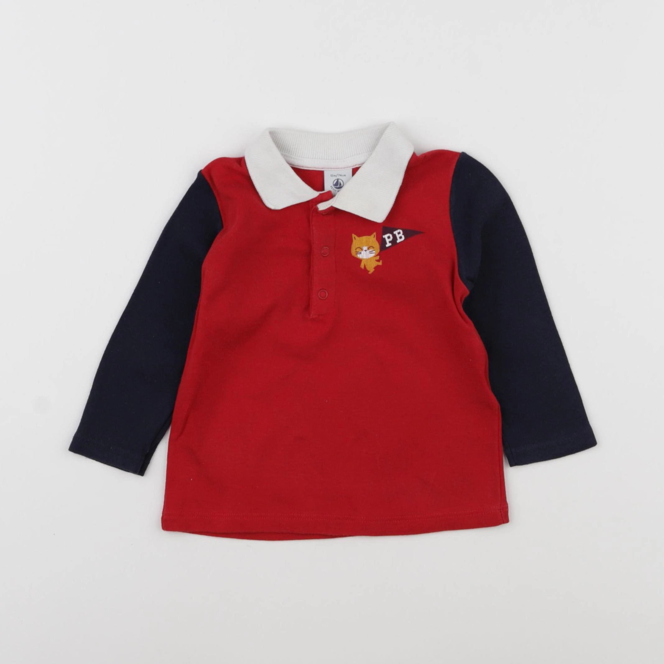 Petit Bateau - polo bleu, rouge - 12 mois