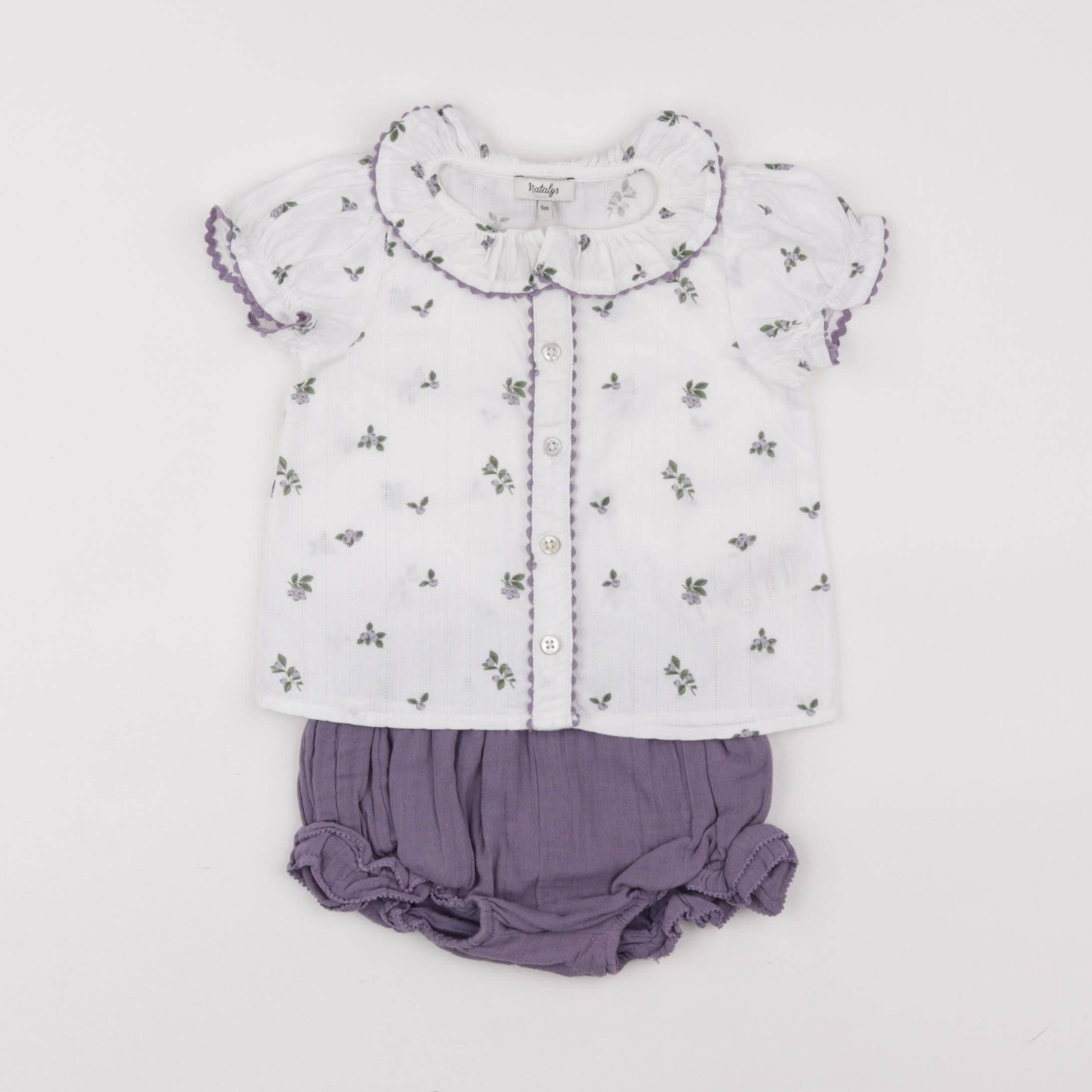 Natalys - ensemble blanc, violet - 9 mois