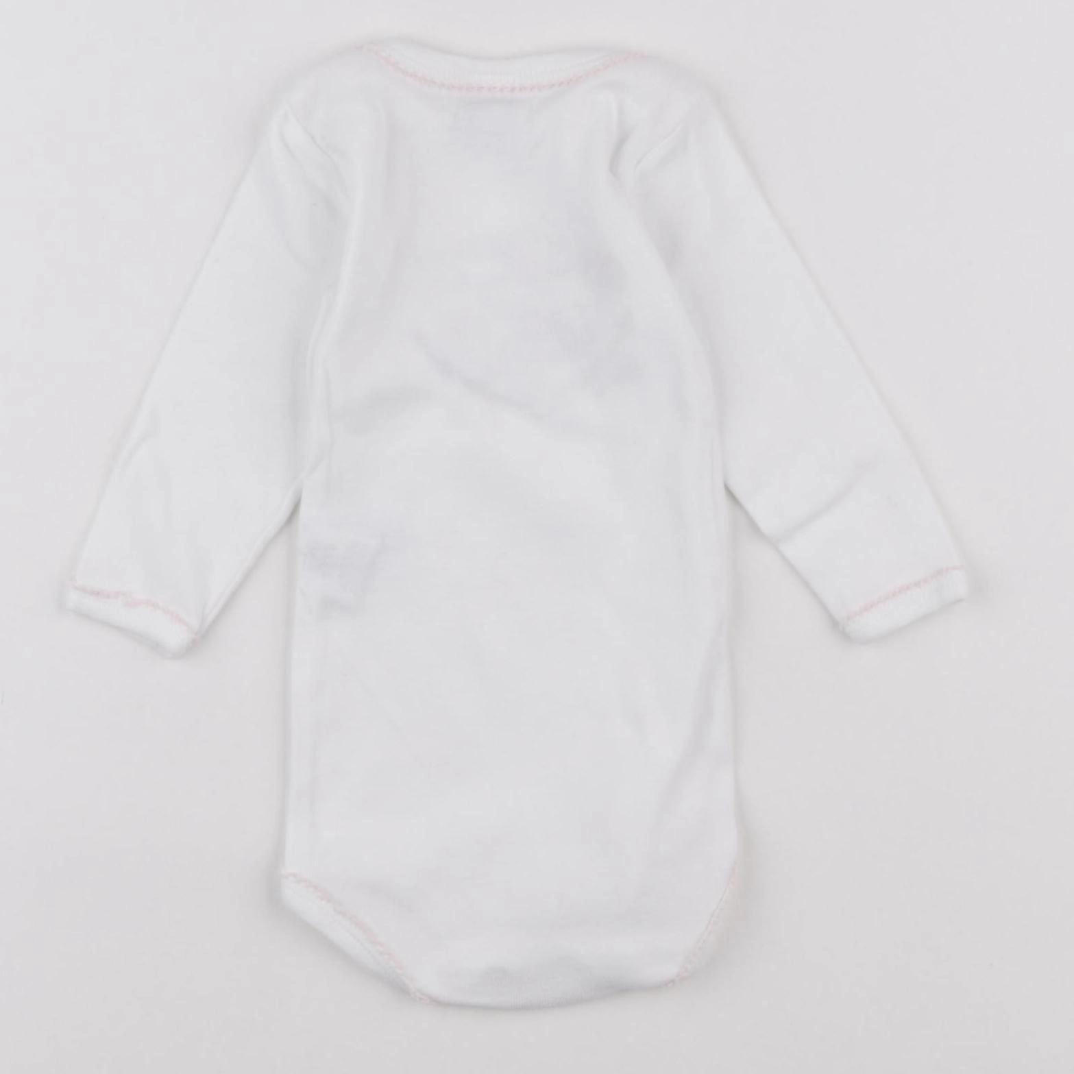 Petit Bateau - body blanc, rose - 6 mois