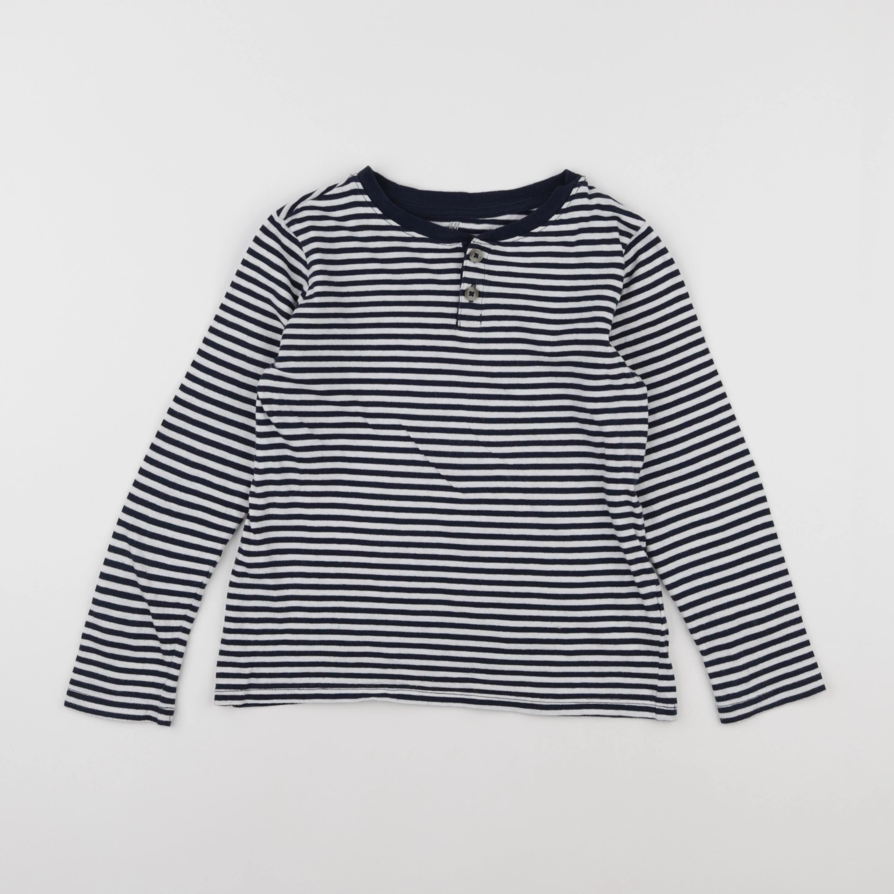 H&M - tee-shirt bleu, blanc - 6/7 ans