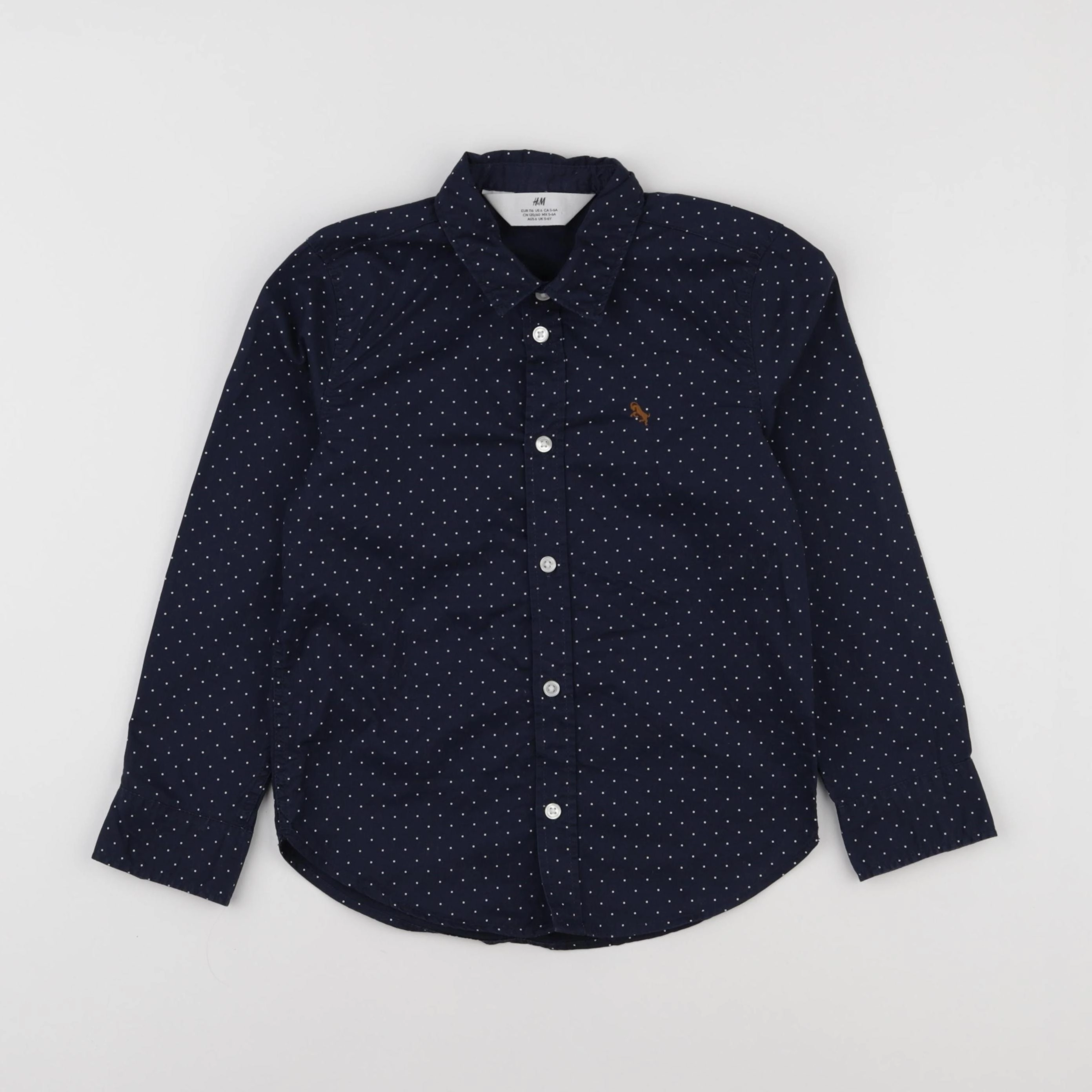 H&M - chemise bleu, blanc - 5/6 ans