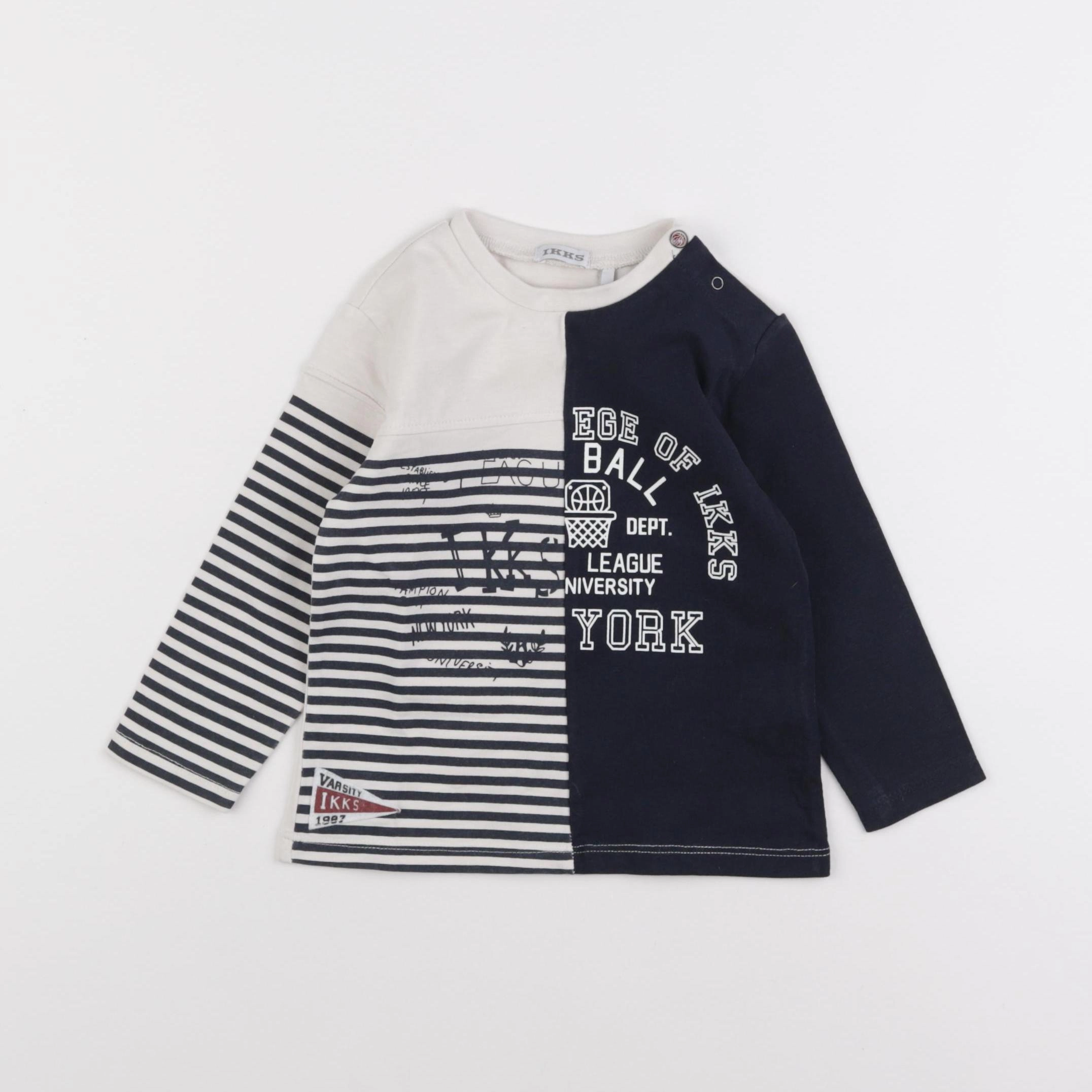 IKKS - tee-shirt bleu, blanc - 12 mois
