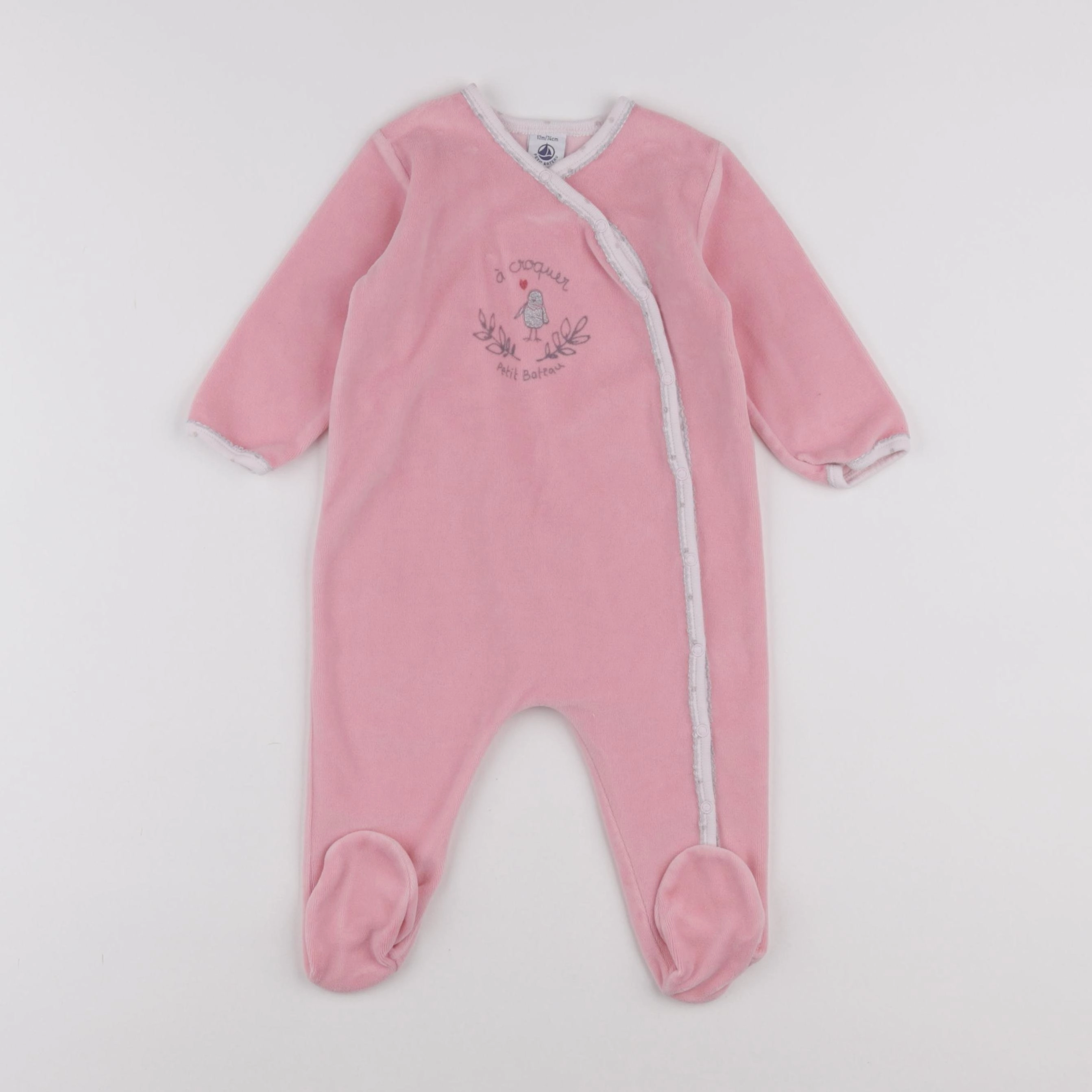 Petit Bateau - pyjama velours rose - 12 mois