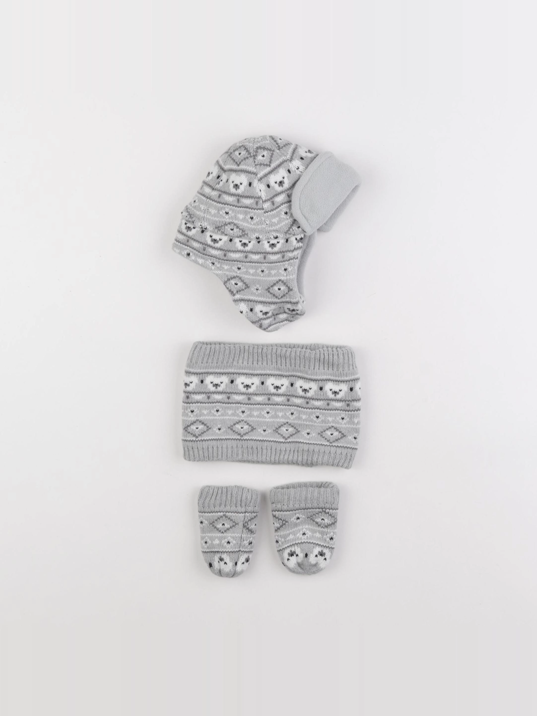 Vertbaudet - ensemble bonnet/moufles/tour de cou gris - 3/6 mois