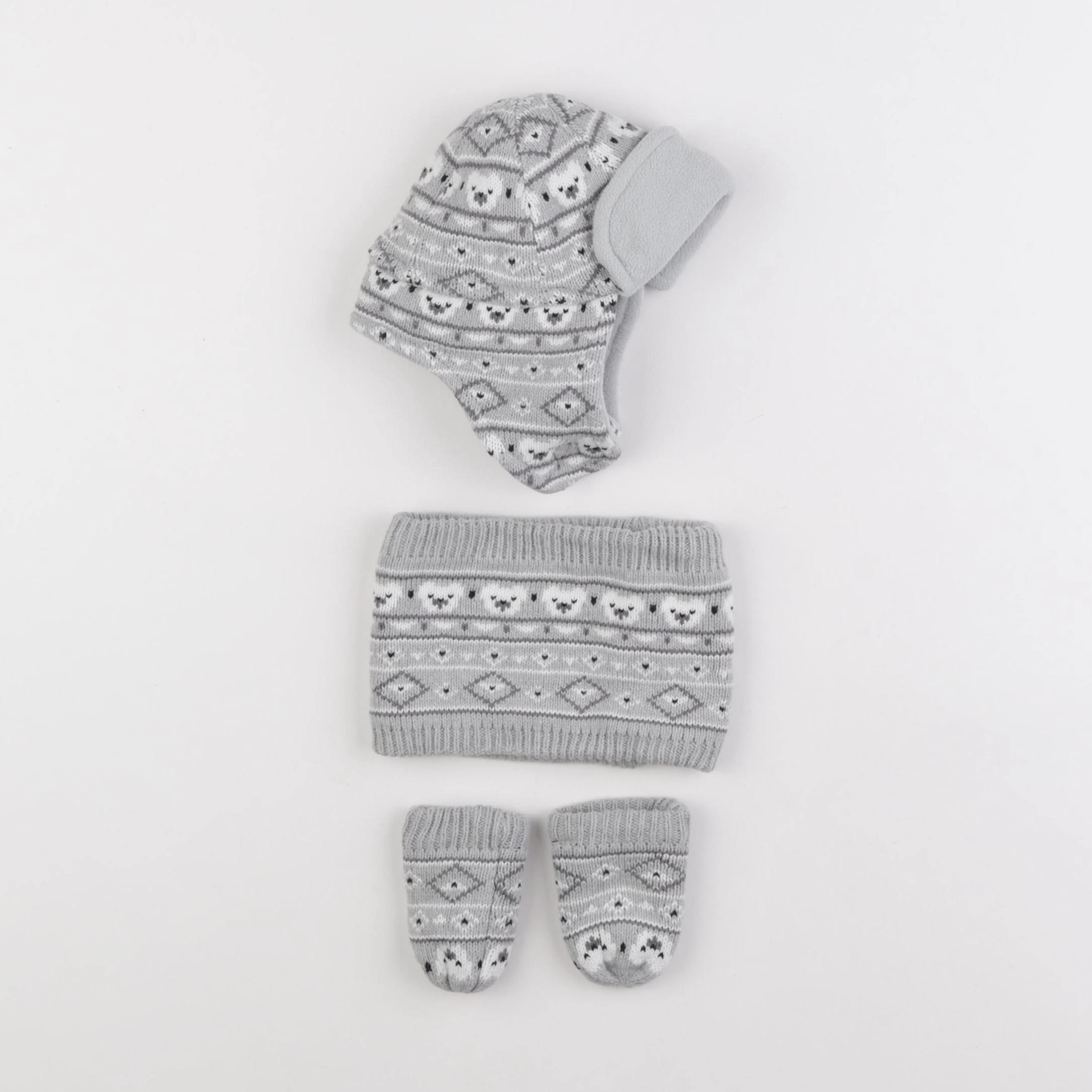 Vertbaudet - ensemble bonnet/moufles/tour de cou gris - 3/6 mois
