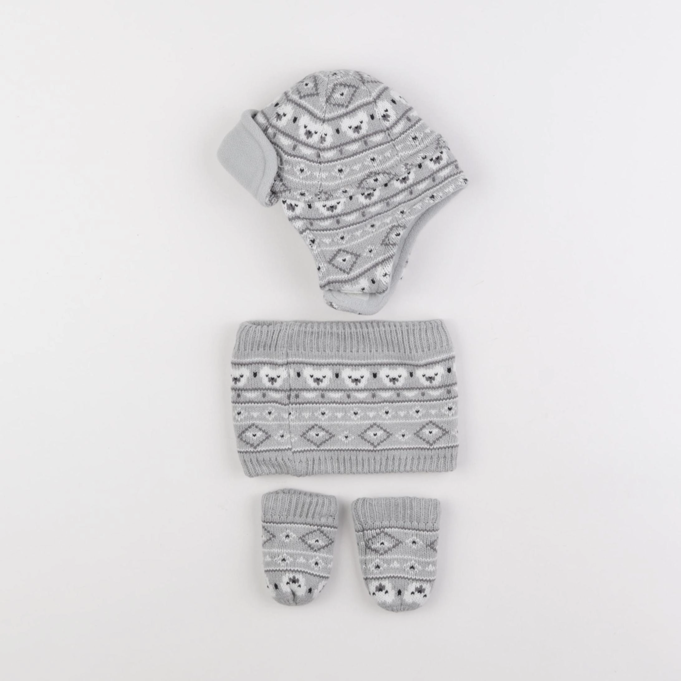 Vertbaudet - ensemble bonnet/moufles/tour de cou gris - 3/6 mois