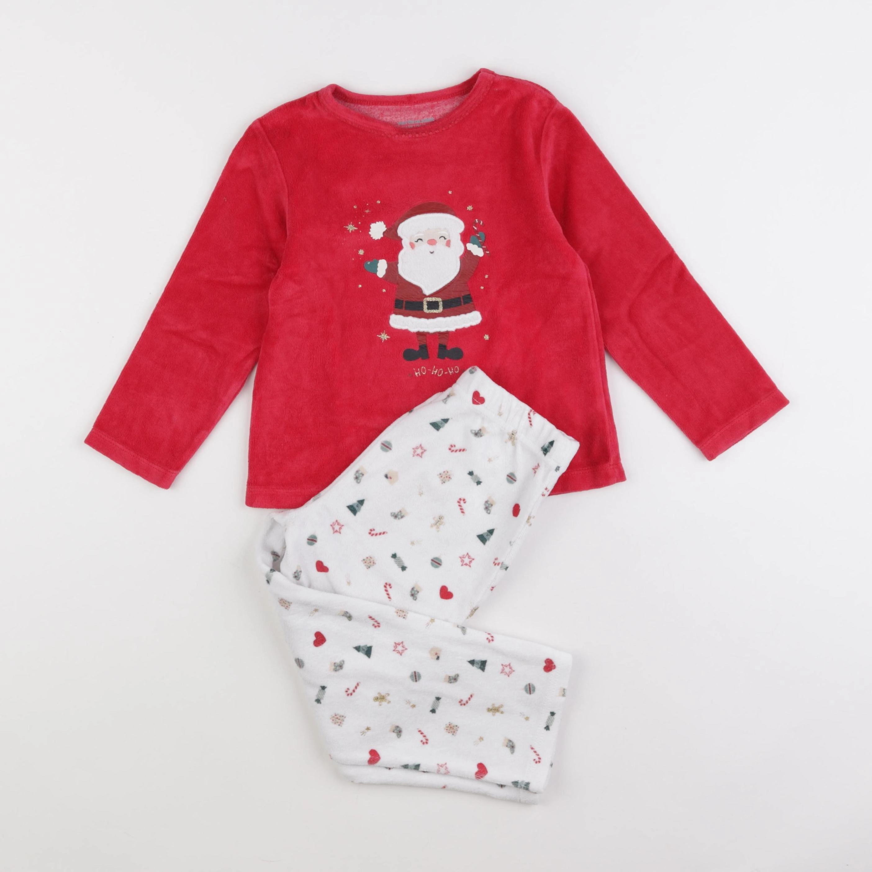 Vertbaudet - pyjama velours rouge, blanc - 4 ans