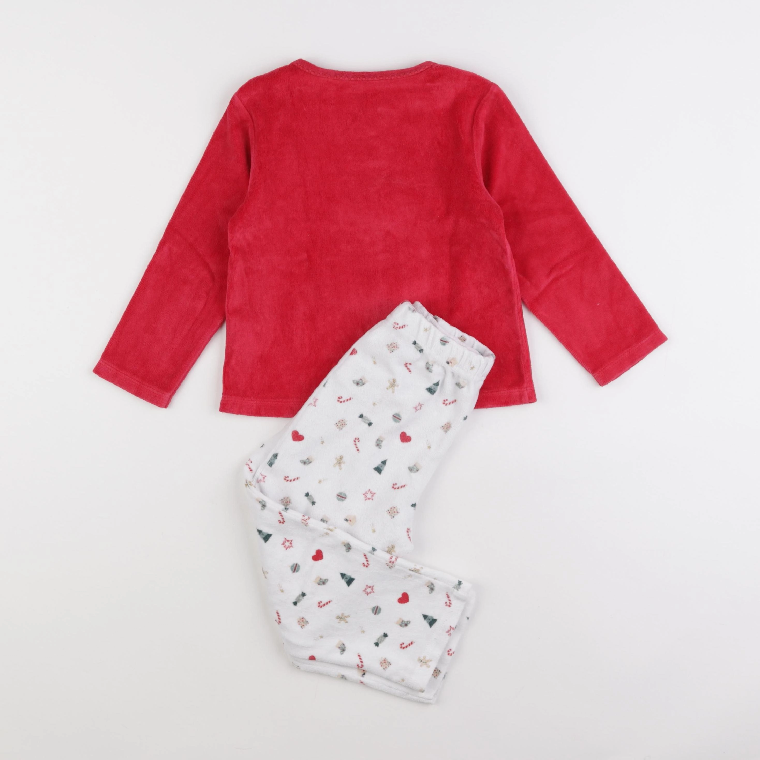 Vertbaudet - pyjama velours rouge, blanc - 4 ans