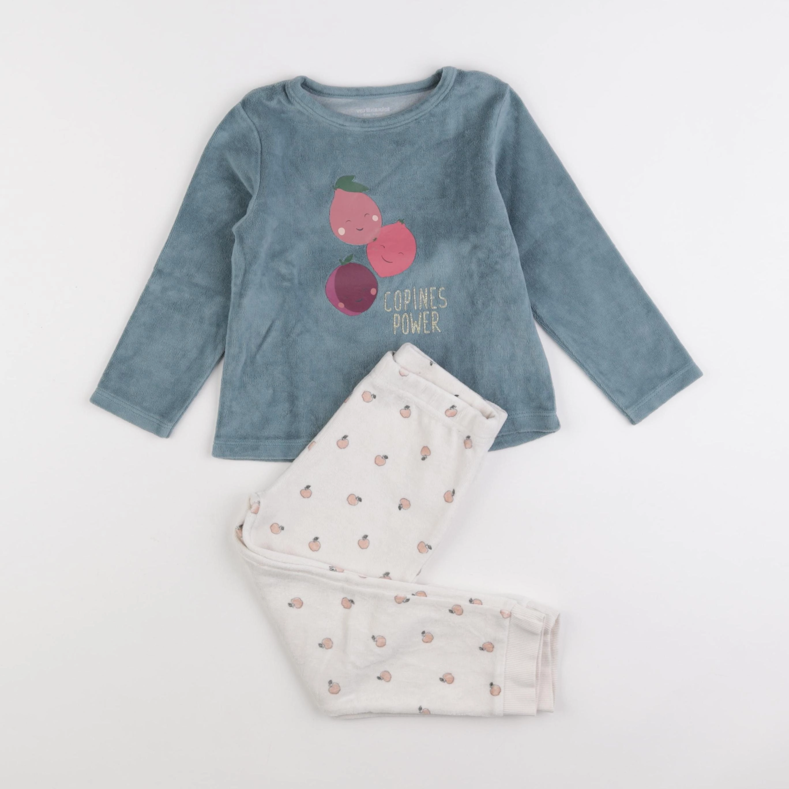 Vertbaudet - pyjama velours beige, bleu - 4 ans