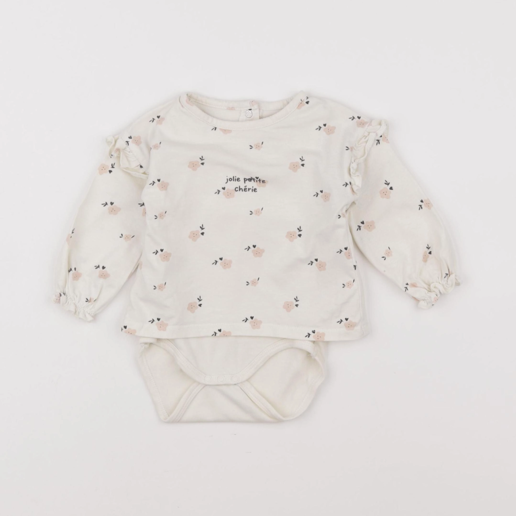 Vertbaudet - body tee-shirt blanc, rose - 6 mois