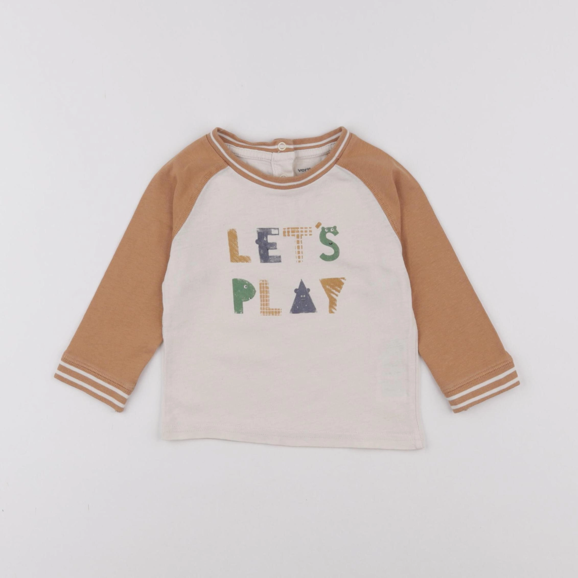 Vertbaudet - tee-shirt beige, marron - 12 mois