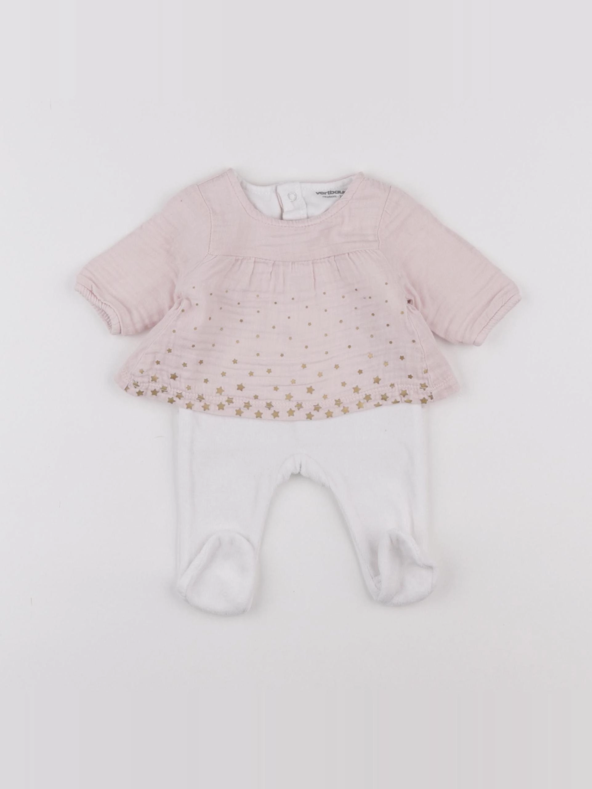 Vertbaudet - pyjama velours blanc, rose - 0 mois