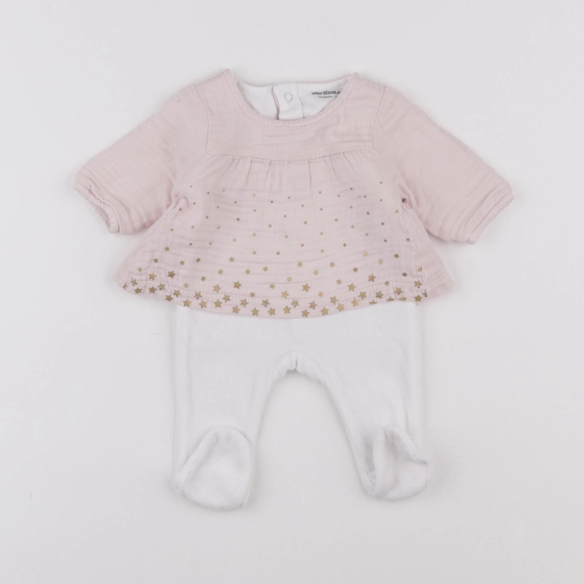 Vertbaudet - pyjama velours blanc, rose - 0 mois