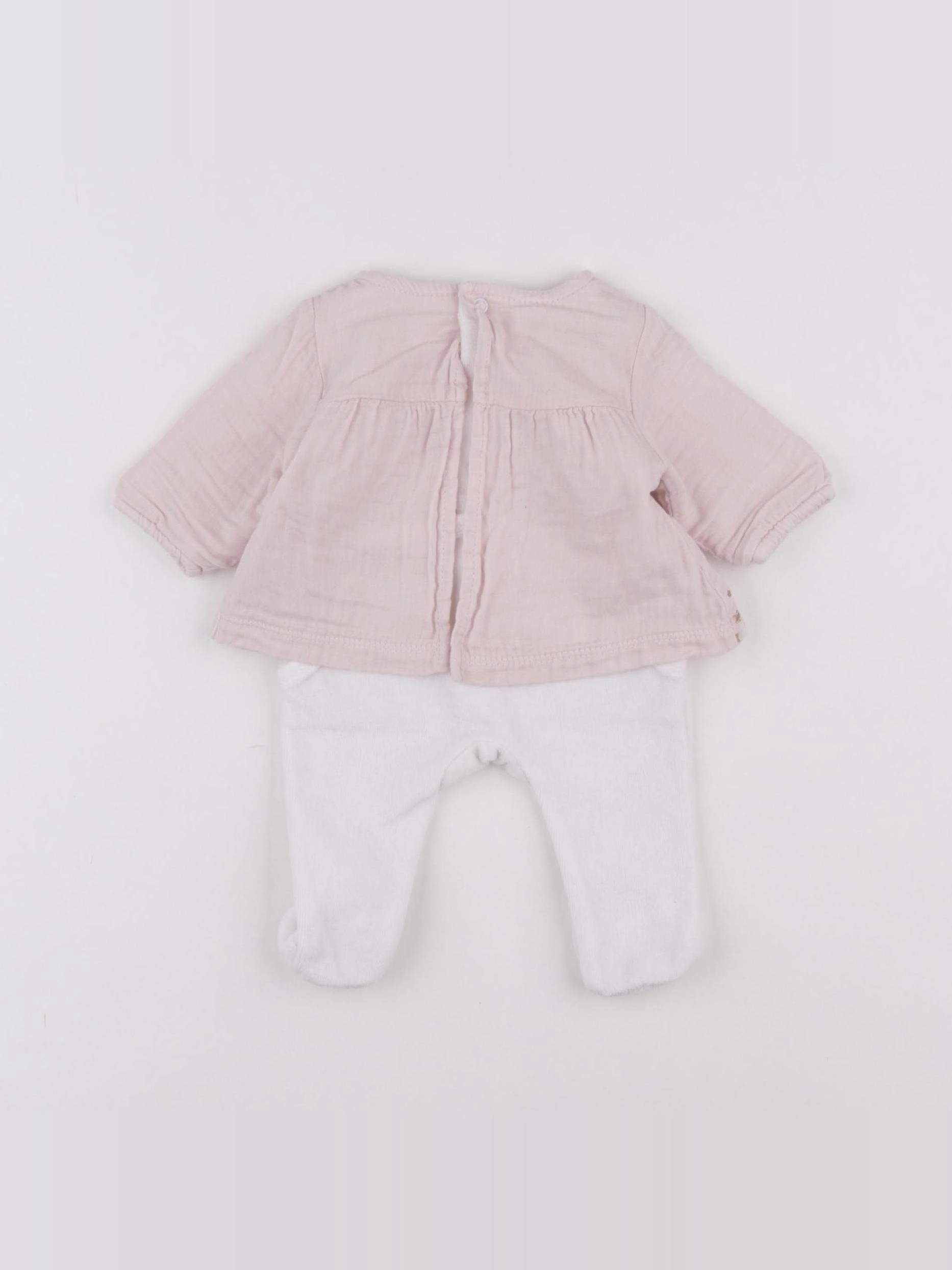 Vertbaudet - pyjama velours blanc, rose - 0 mois