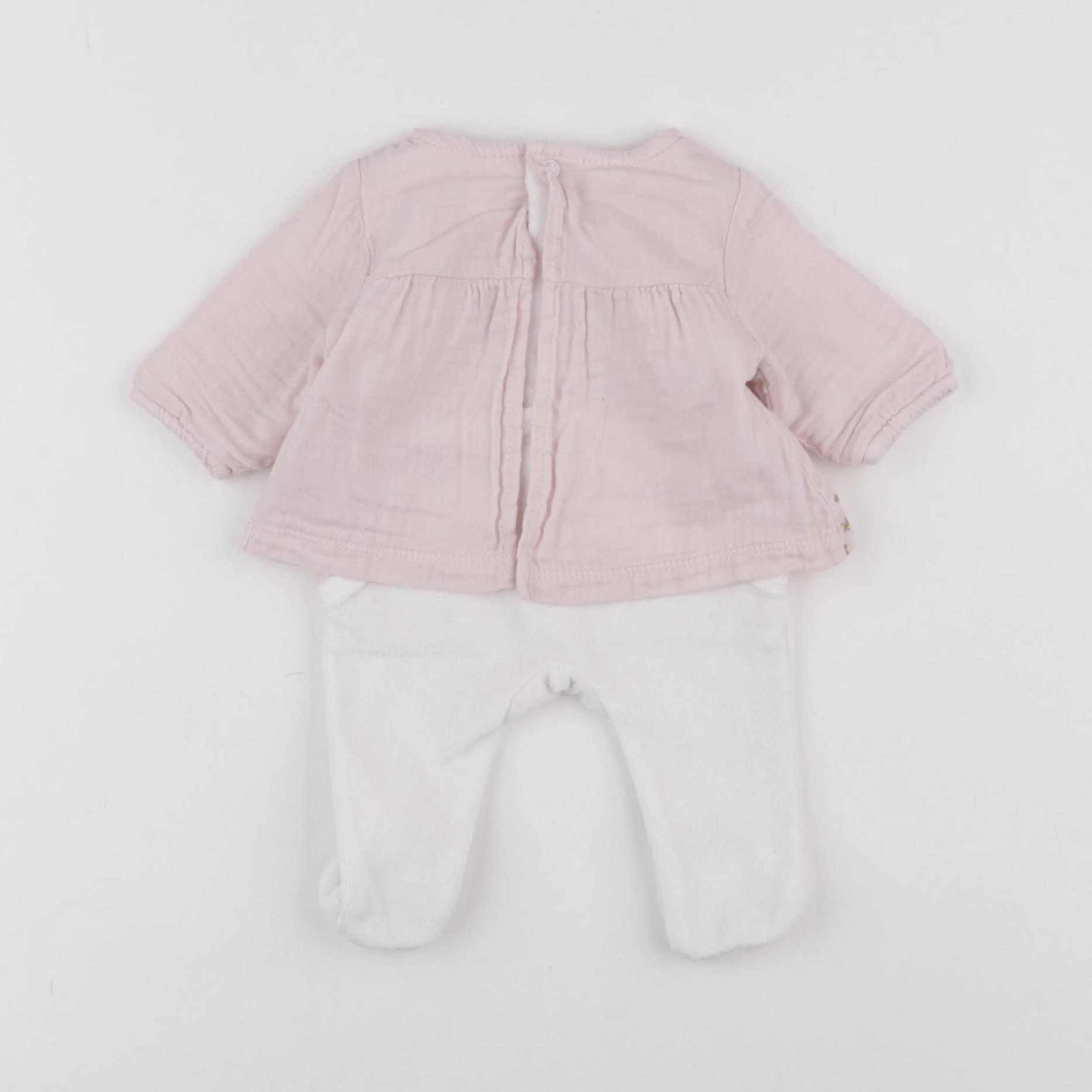 Vertbaudet - pyjama velours blanc, rose - 0 mois