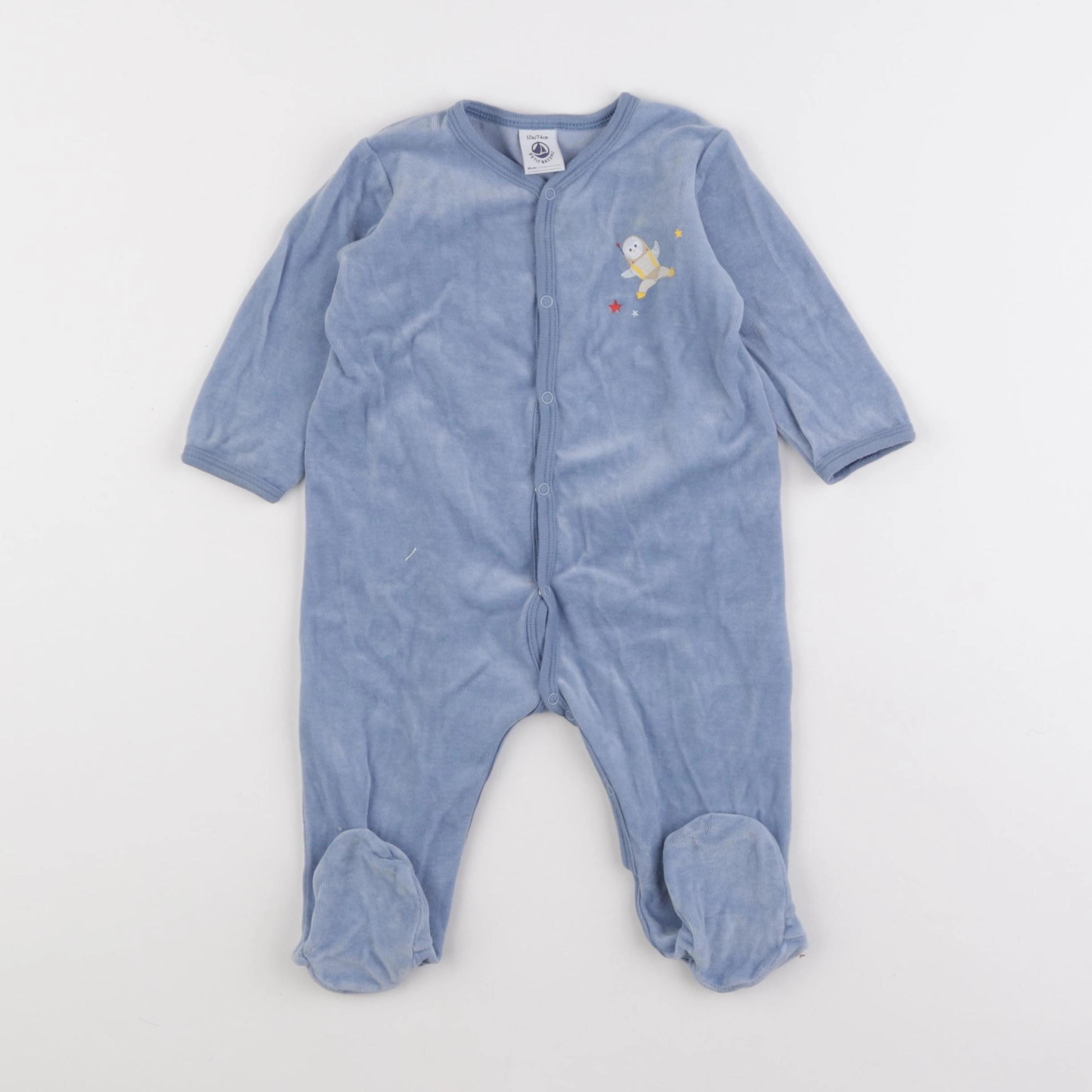 Petit Bateau - pyjama velours bleu - 12 mois