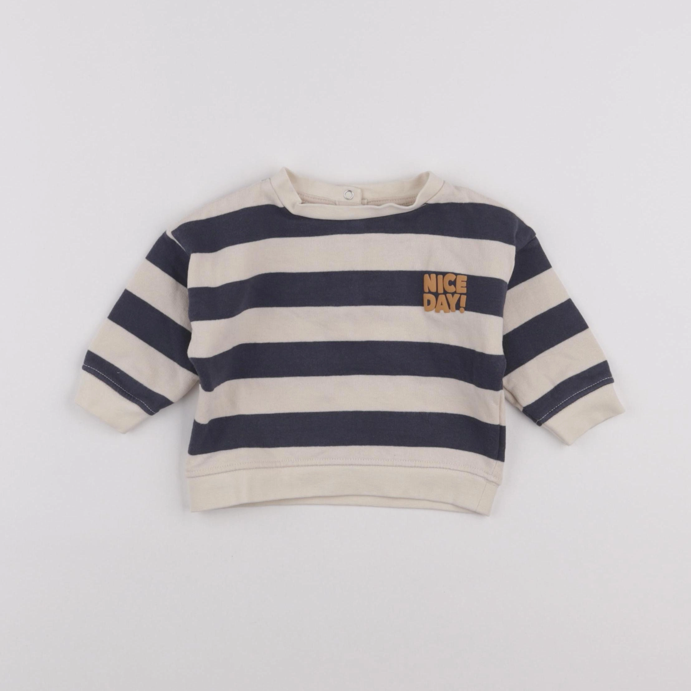 Vertbaudet - sweat beige, bleu - 6 mois