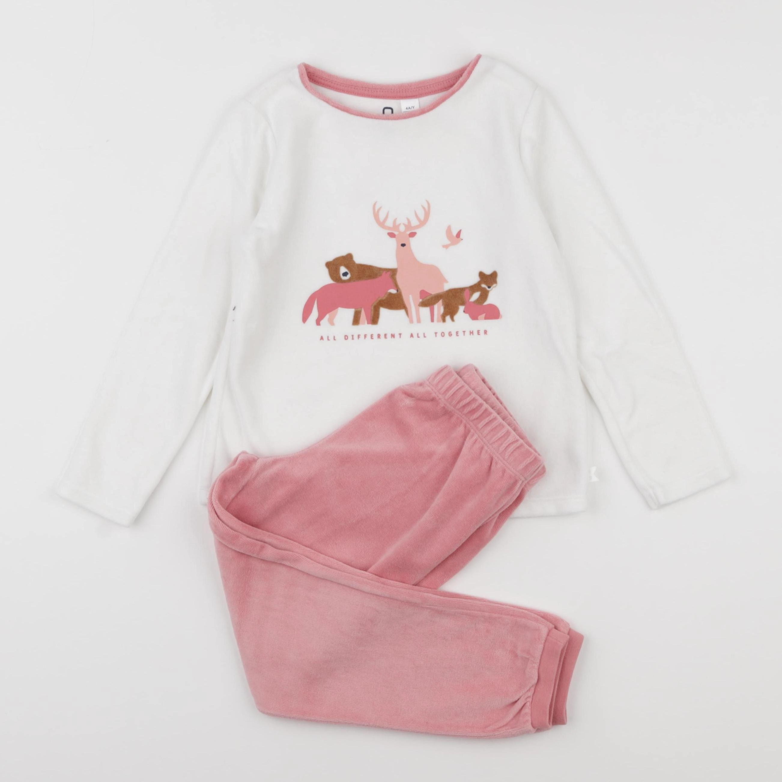 Okaidi - pyjama velours blanc, rose - 4 ans