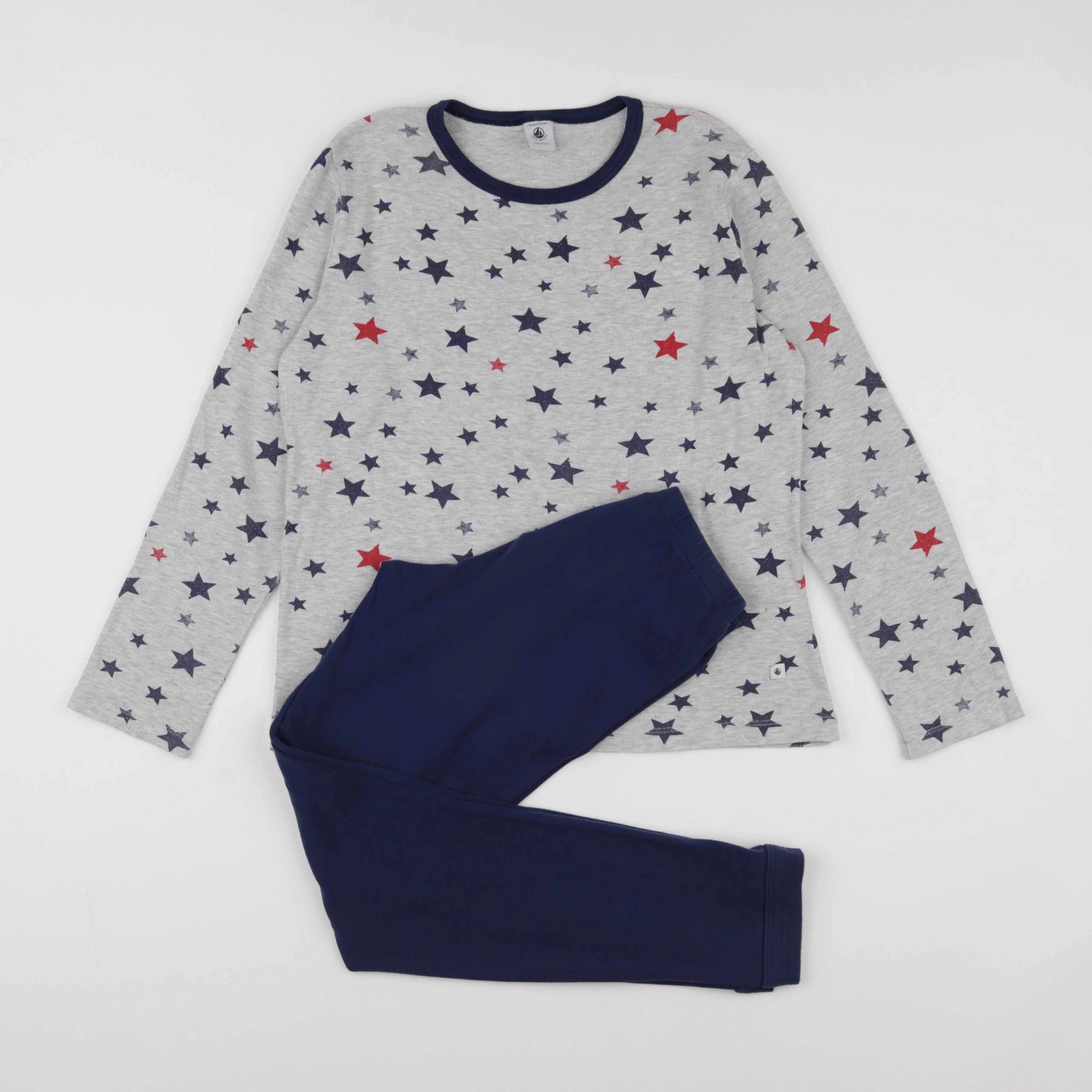 Petit Bateau - pyjama coton bleu, gris - 12 ans
