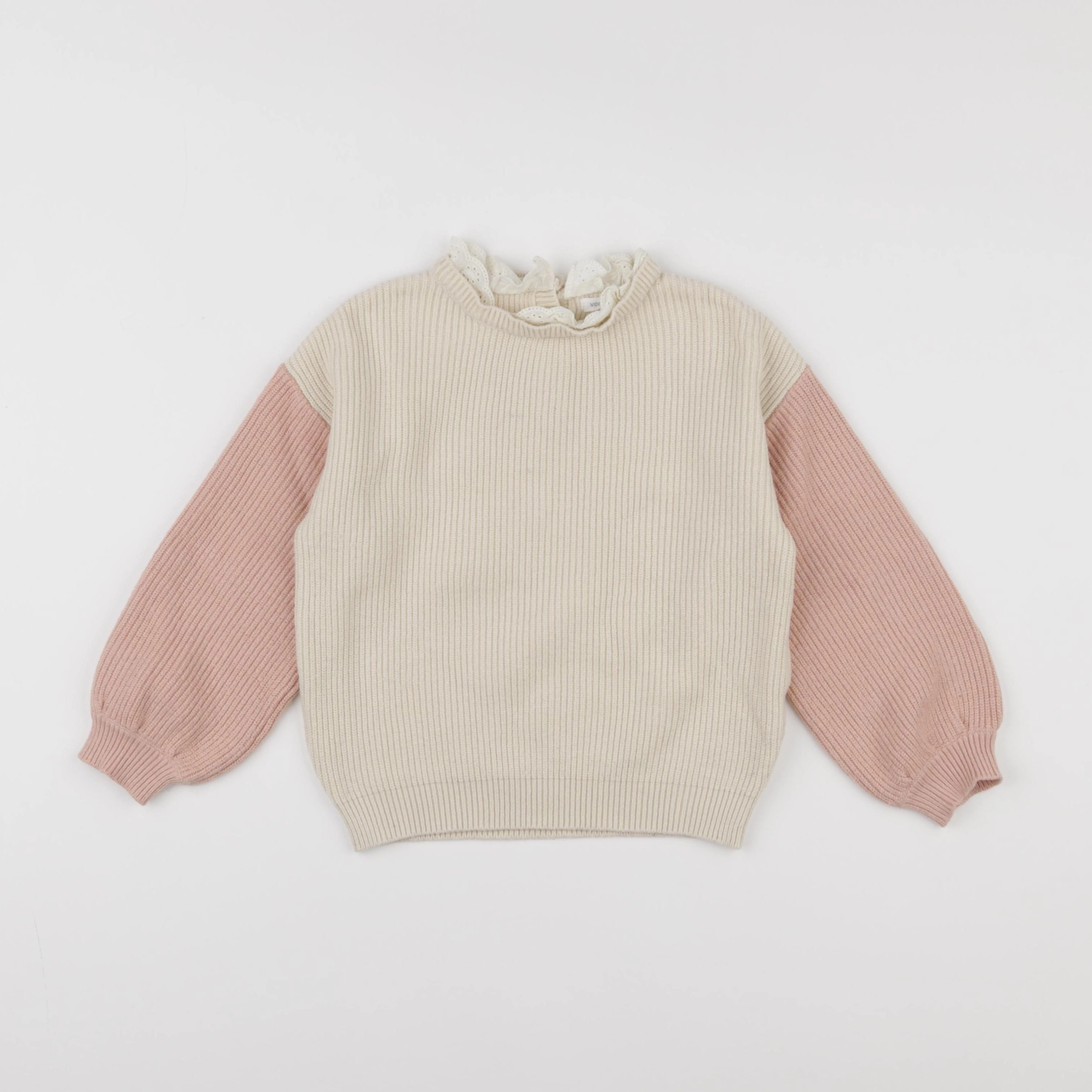 Vertbaudet - pull beige, rose - 5 ans