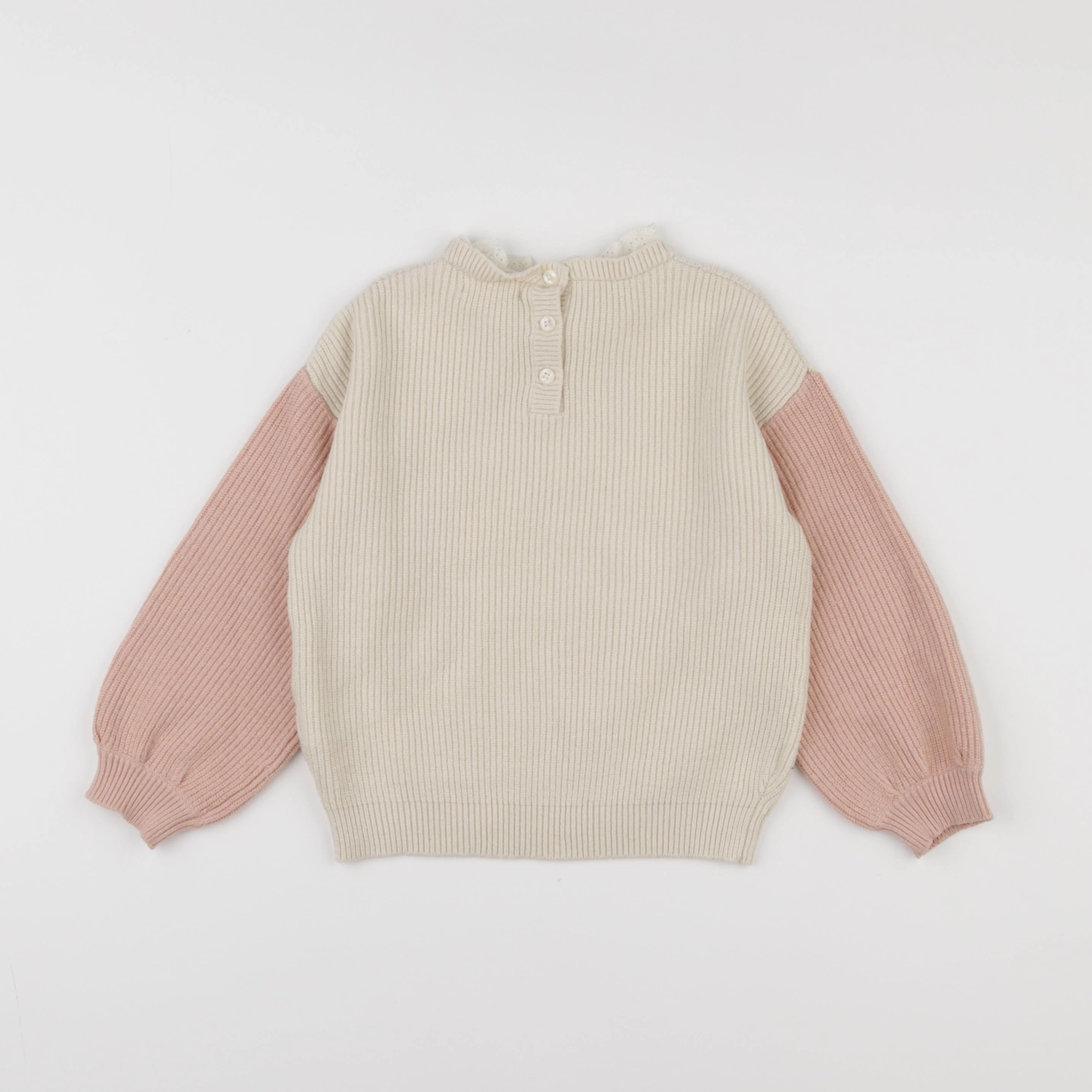 Vertbaudet - pull beige, rose - 5 ans