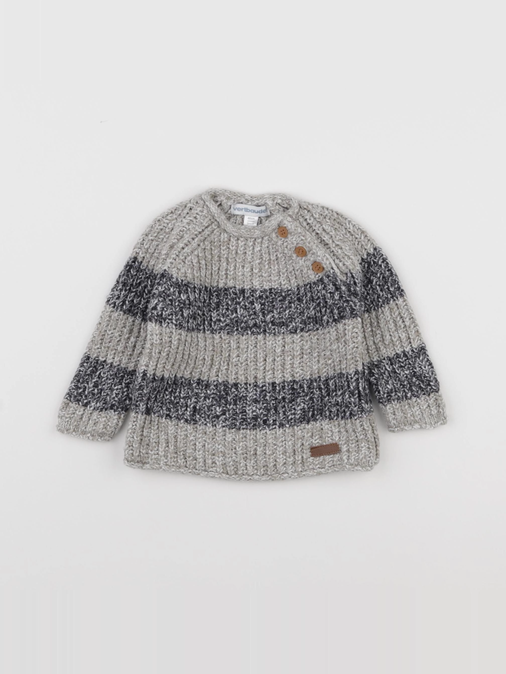 Vertbaudet - pull bleu, gris - 3 mois