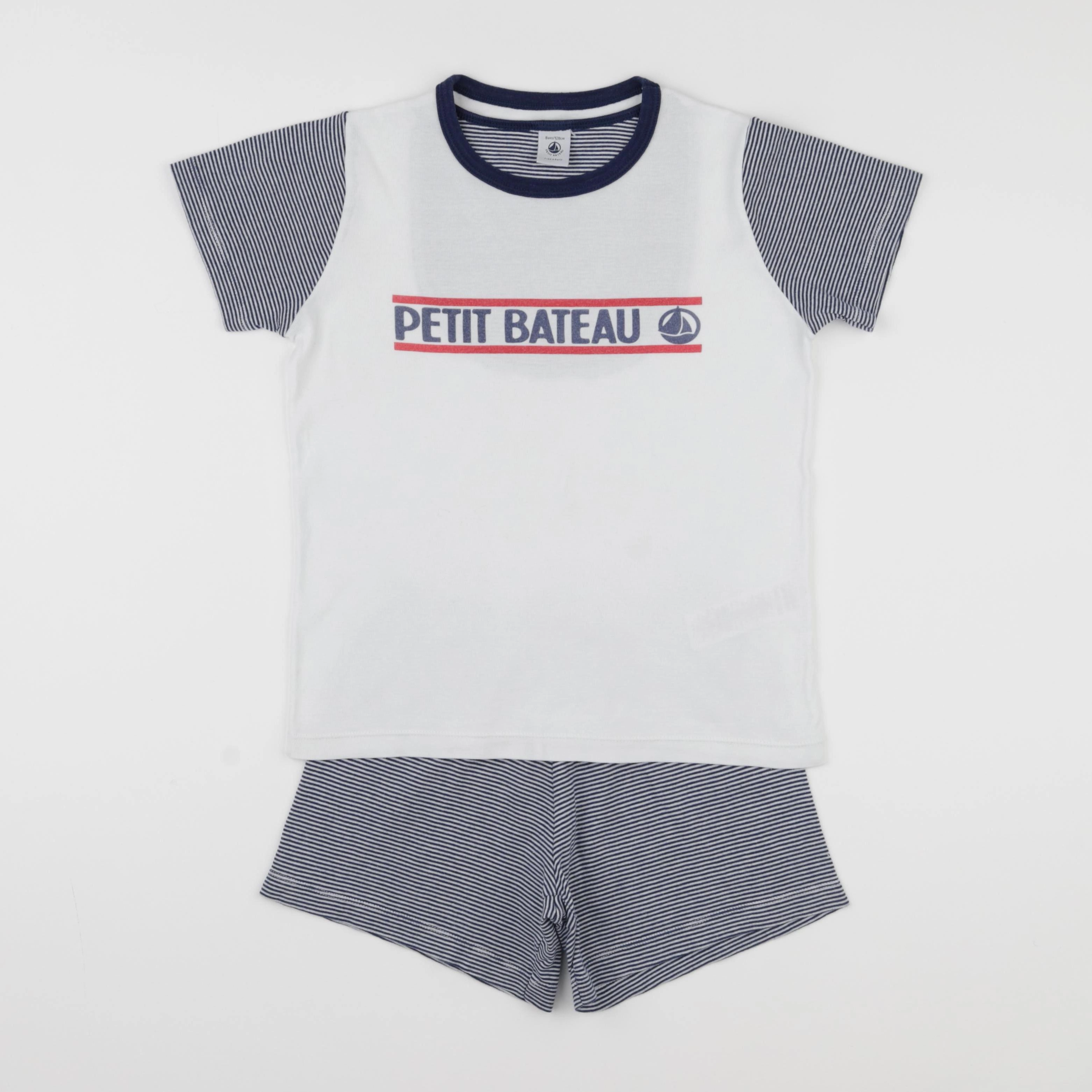 Petit Bateau - pyjama coton blanc, bleu - 8 ans