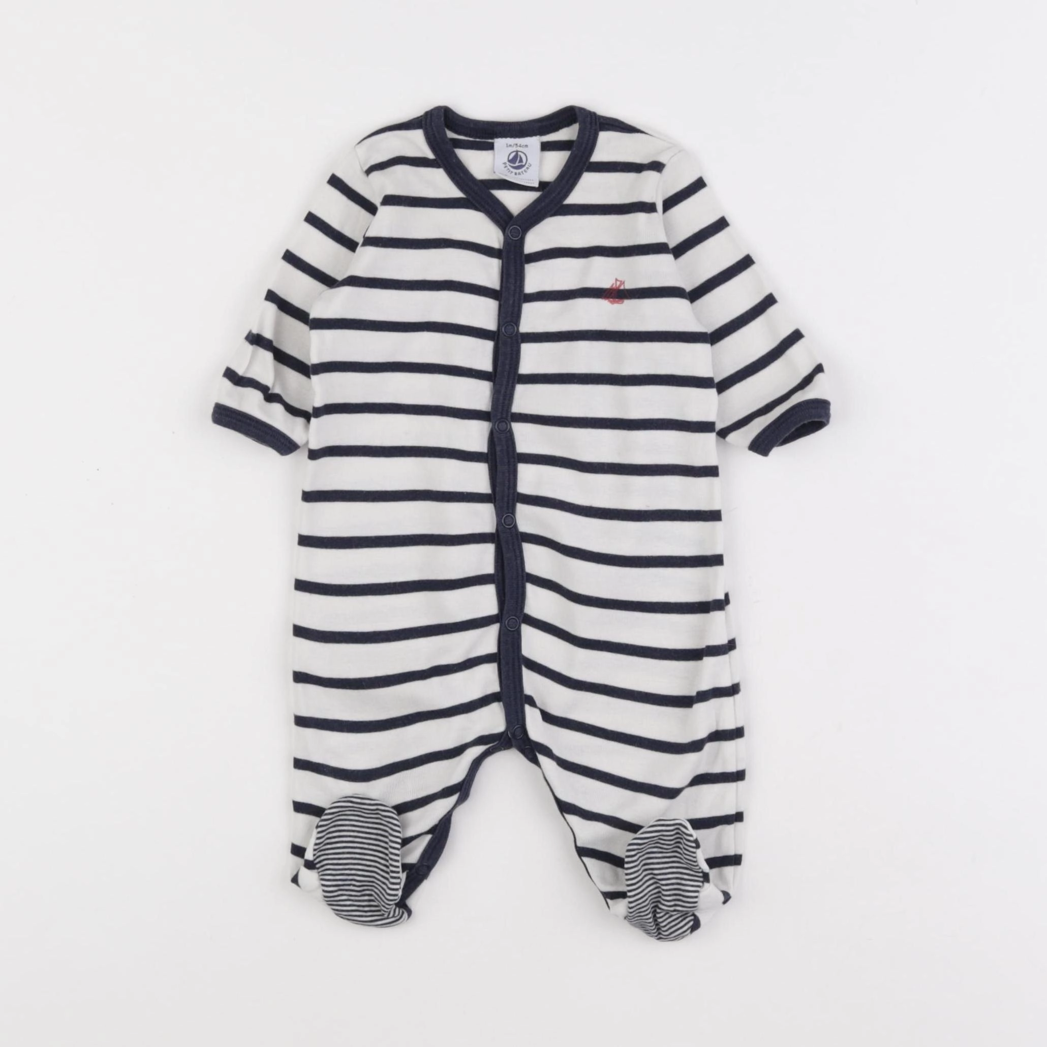 Petit Bateau - pyjama coton blanc, bleu - 1 mois
