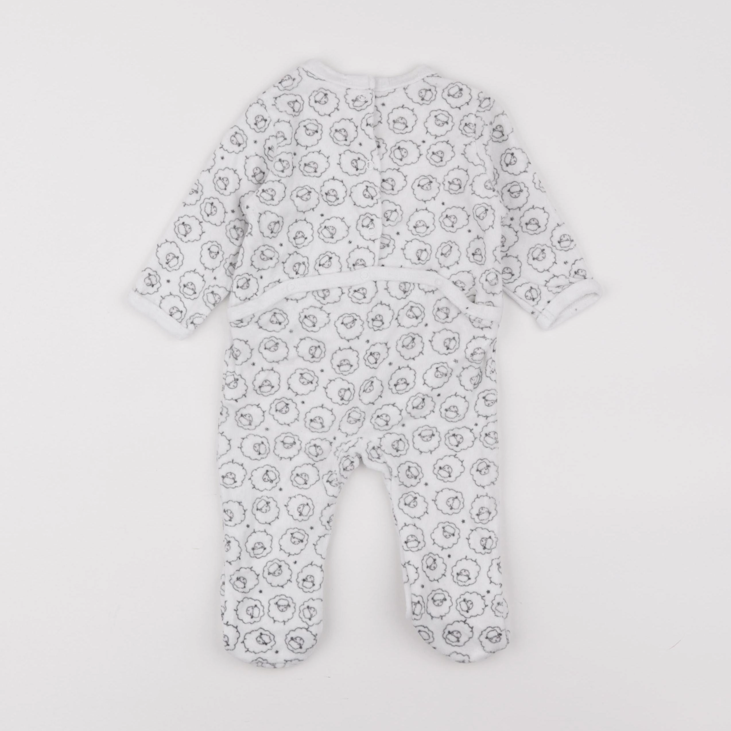 Vertbaudet - pyjama velours gris, blanc - 6 mois
