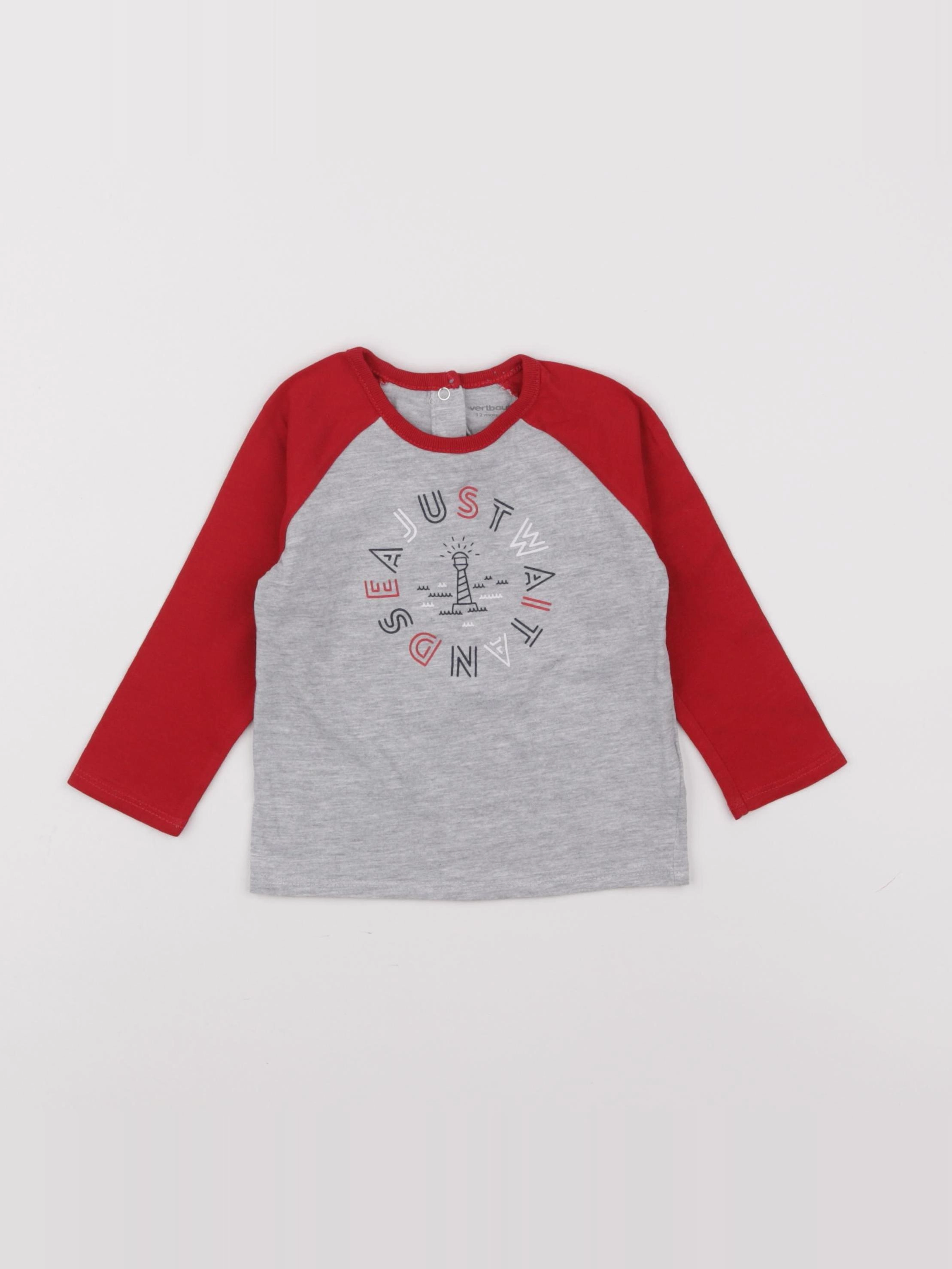 Vertbaudet - tee-shirt gris, rouge - 12 mois