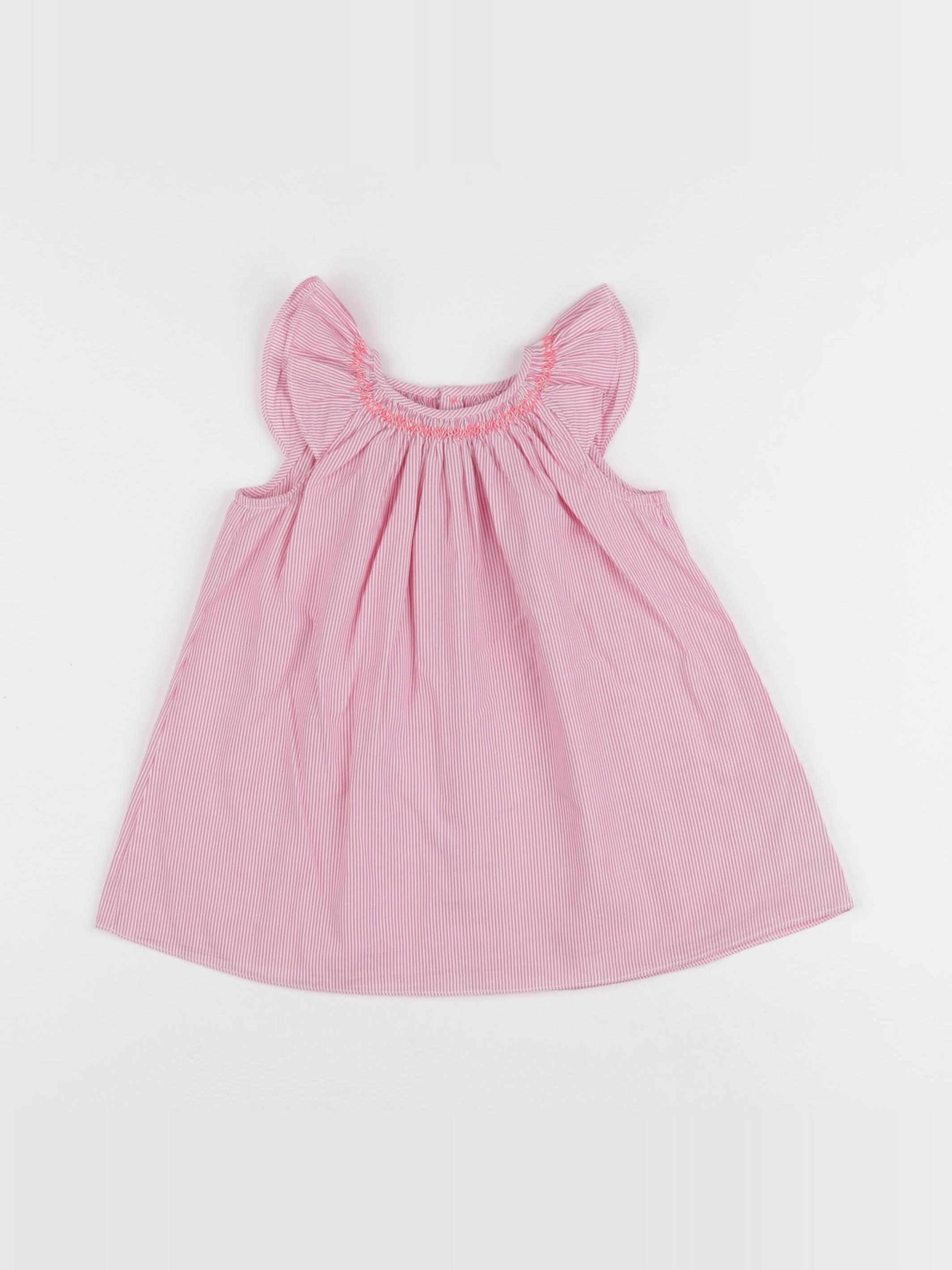 Jacadi - robe blanc, rose - 12 mois