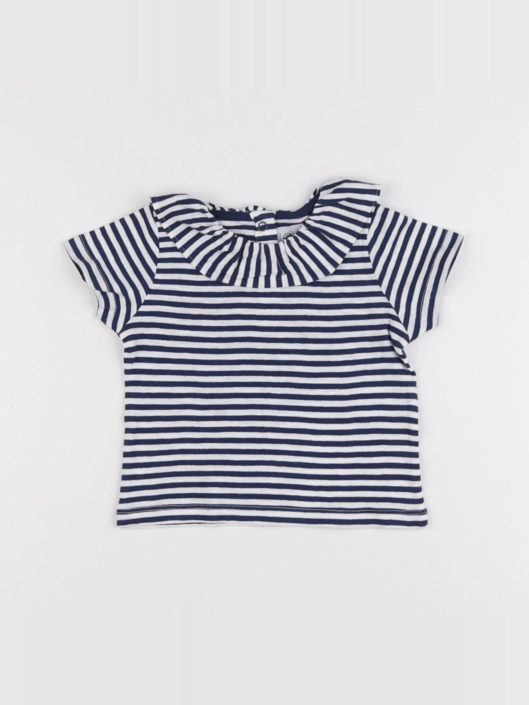 Petit Bateau - tee-shirt blanc, bleu - 6 mois