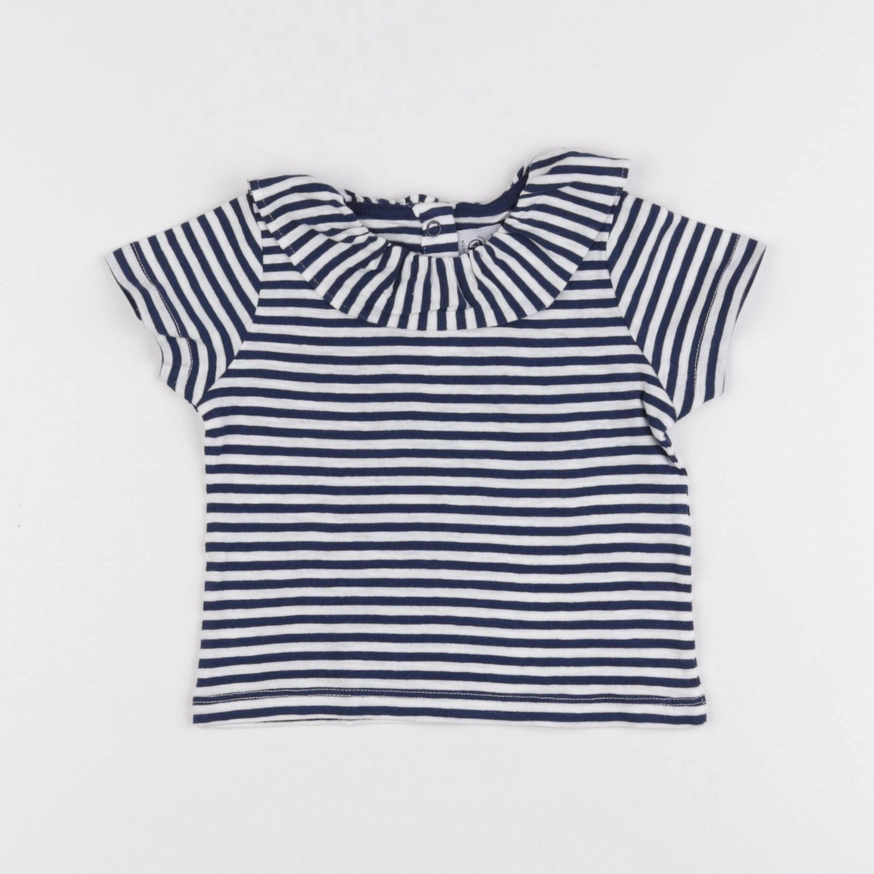 Petit Bateau - tee-shirt blanc, bleu - 6 mois