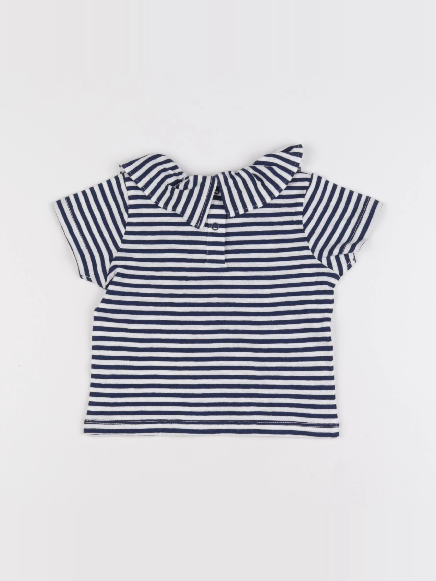 Petit Bateau - tee-shirt blanc, bleu - 6 mois