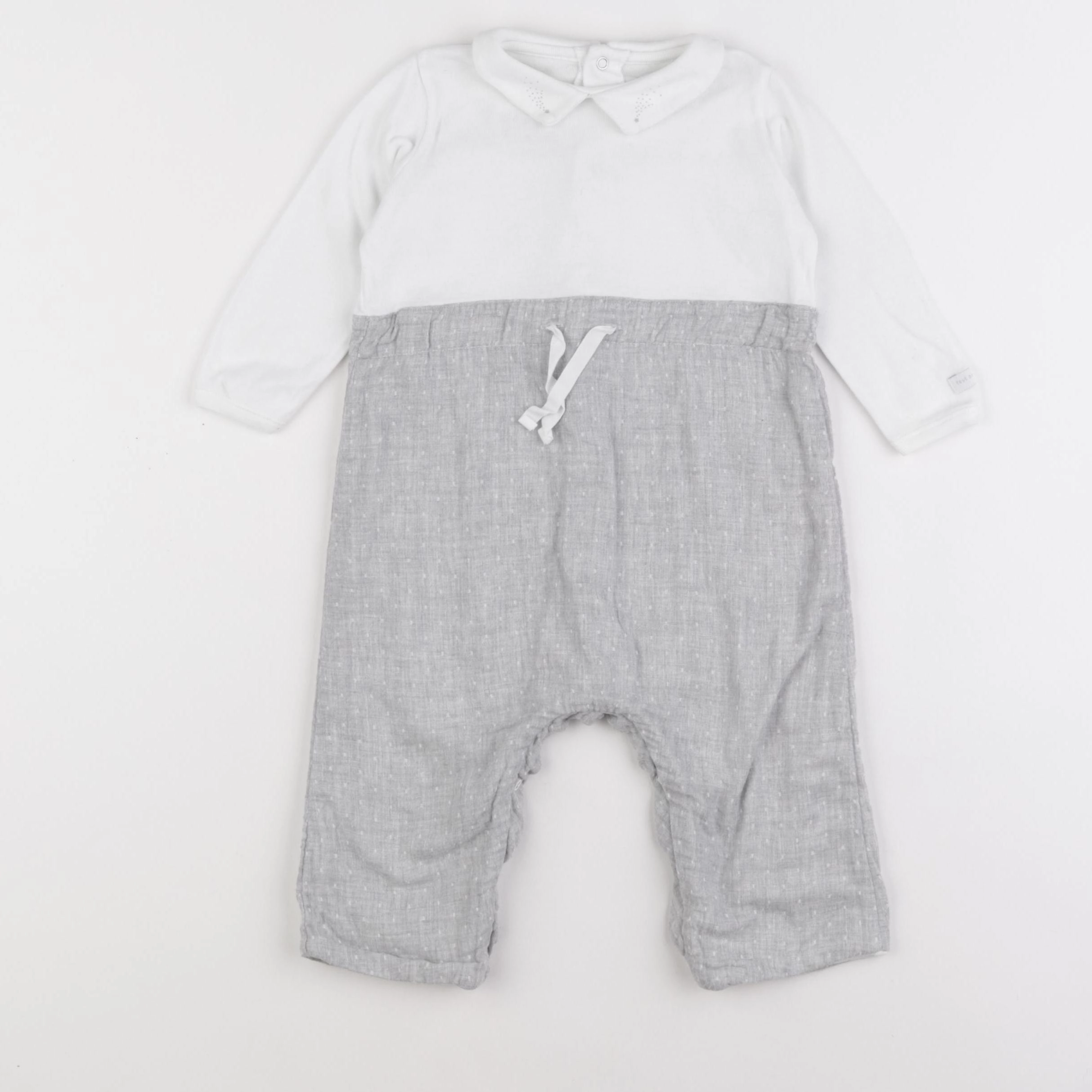 Petit Bateau - combinaison blanc, gris - 12 mois
