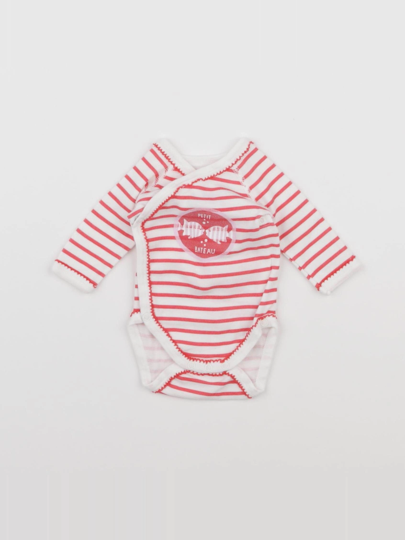 Petit Bateau - body rouge, blanc - 0 mois