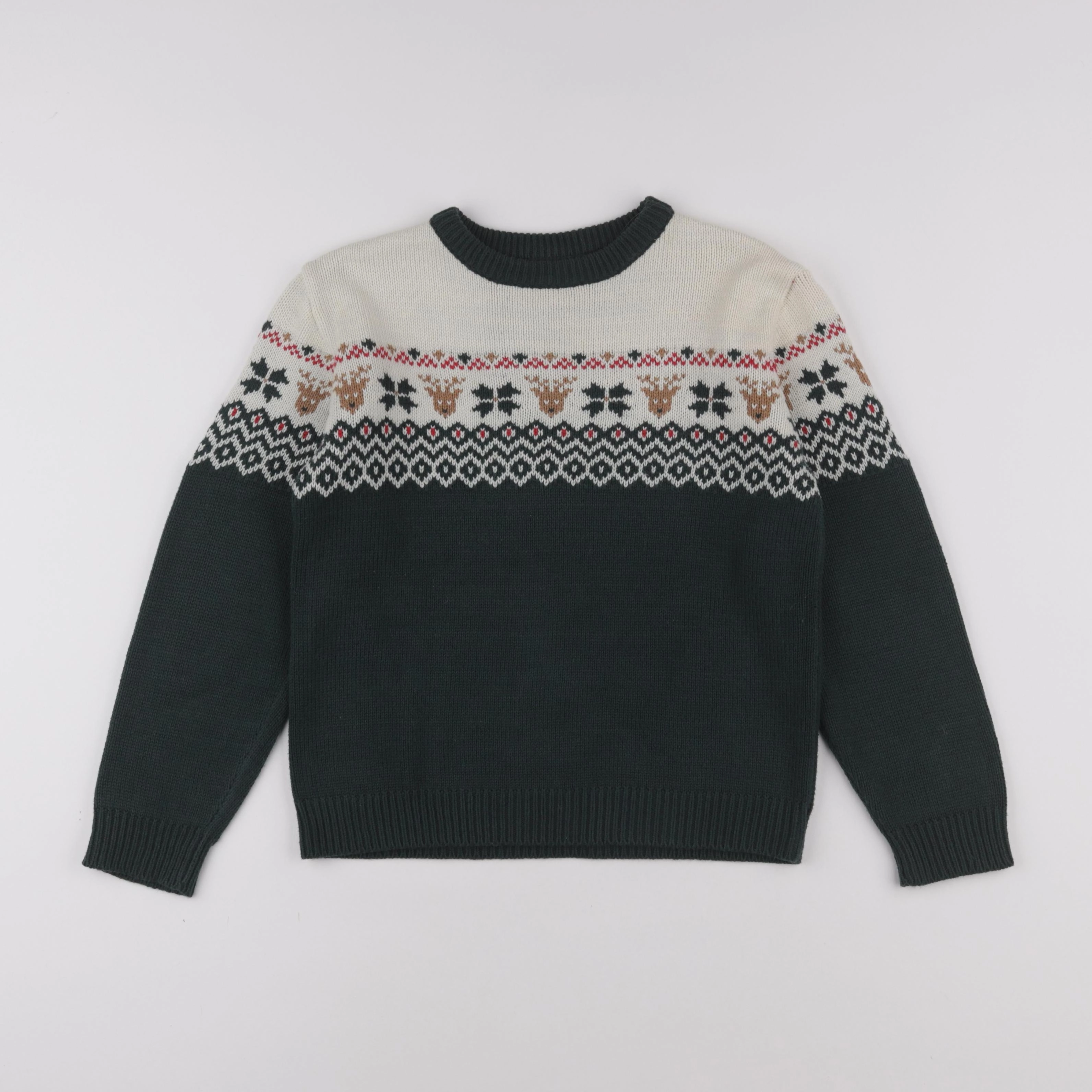 Vertbaudet - pull beige, vert - 10 ans
