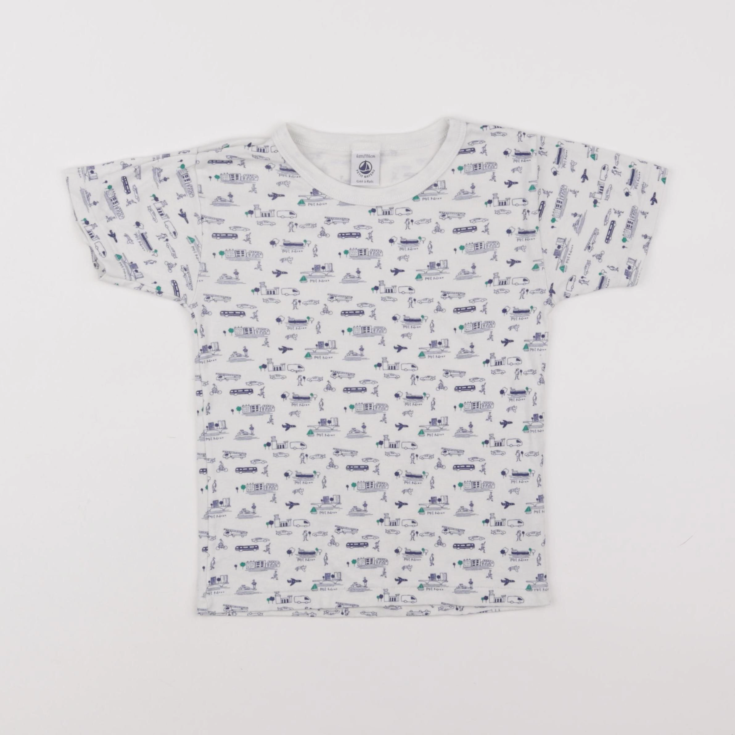 Petit Bateau - maillot de corps blanc, bleu - 6 ans