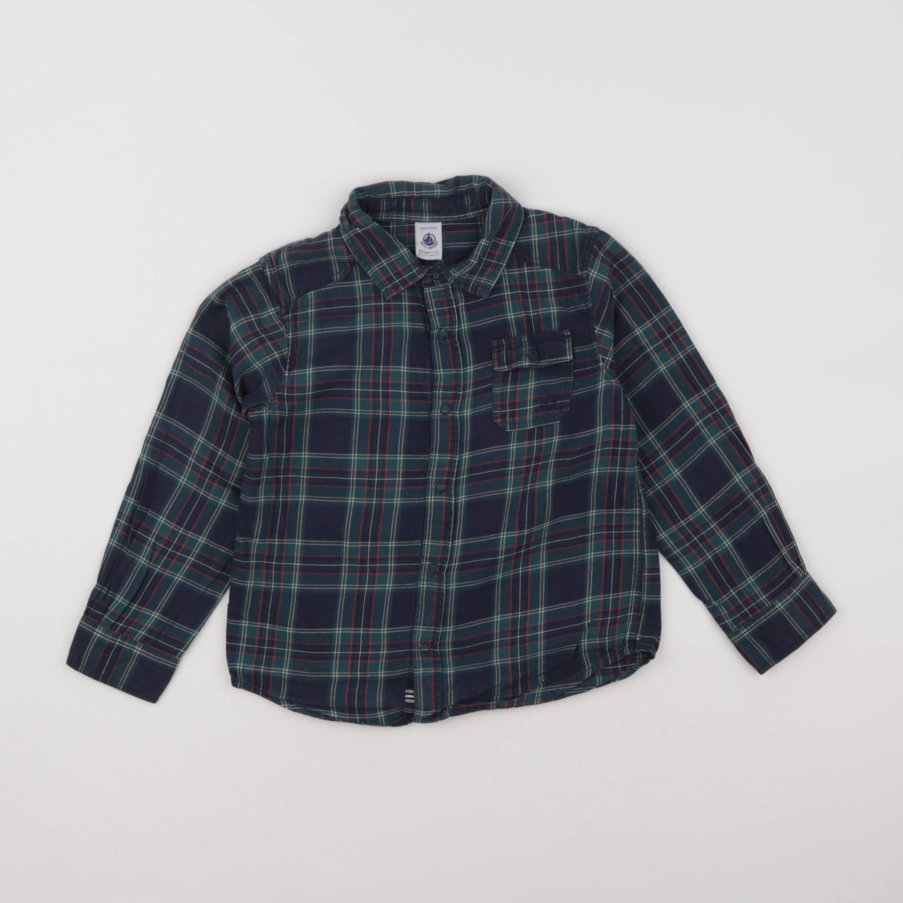 Petit Bateau - chemise vert, bleu - 6 ans