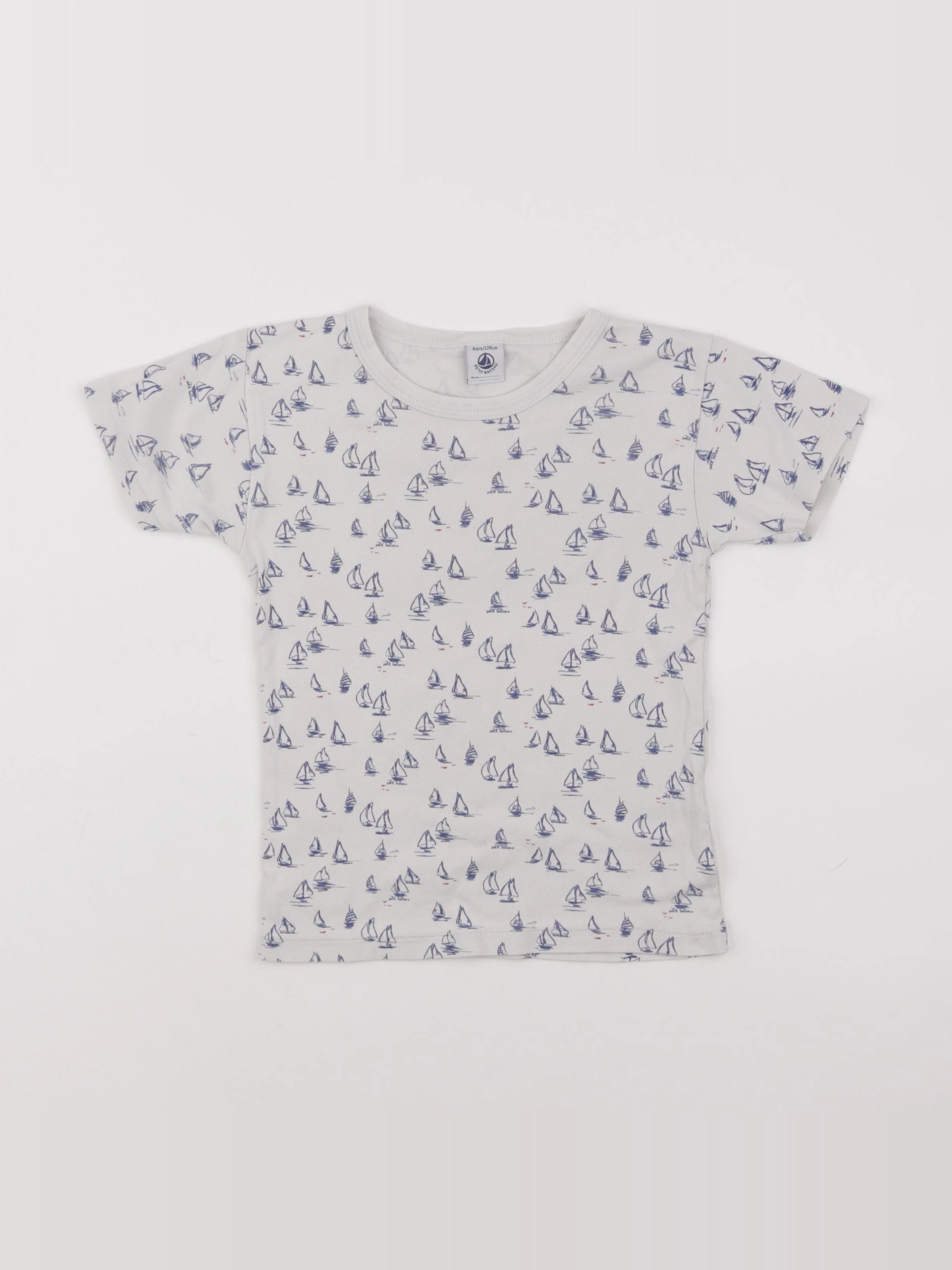Petit Bateau - maillot de corps blanc, bleu - 8 ans