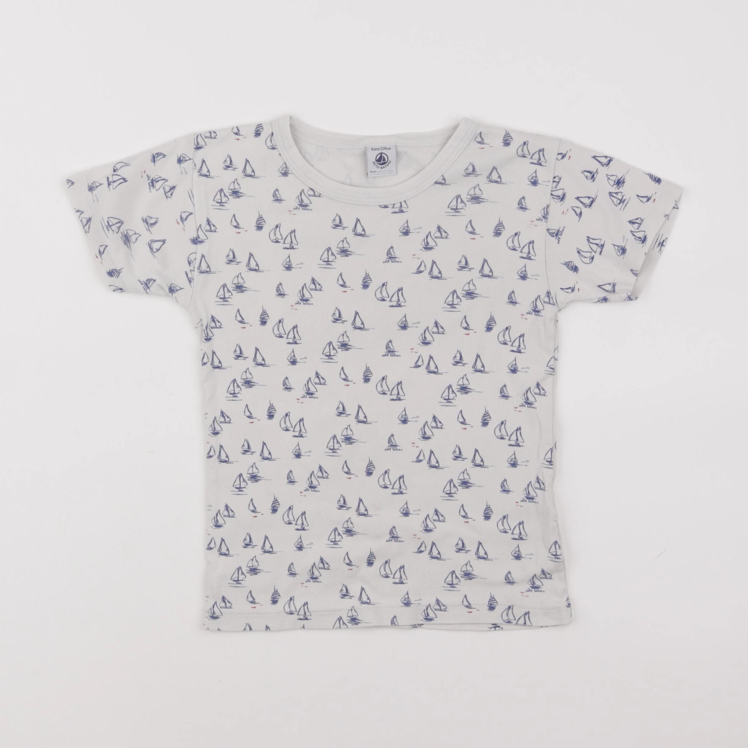 Petit Bateau - maillot de corps blanc, bleu - 8 ans