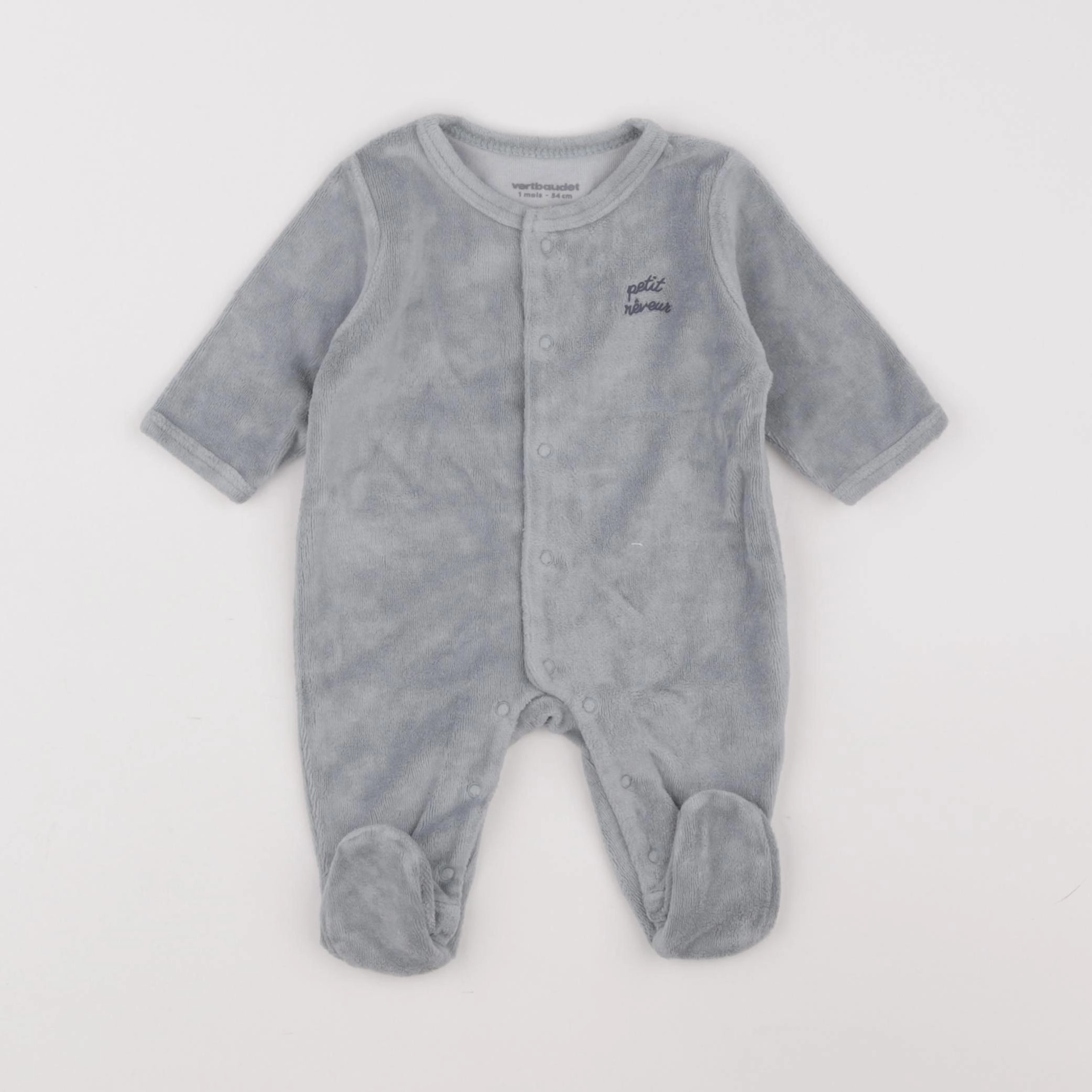 Vertbaudet - pyjama velours bleu - 1 mois