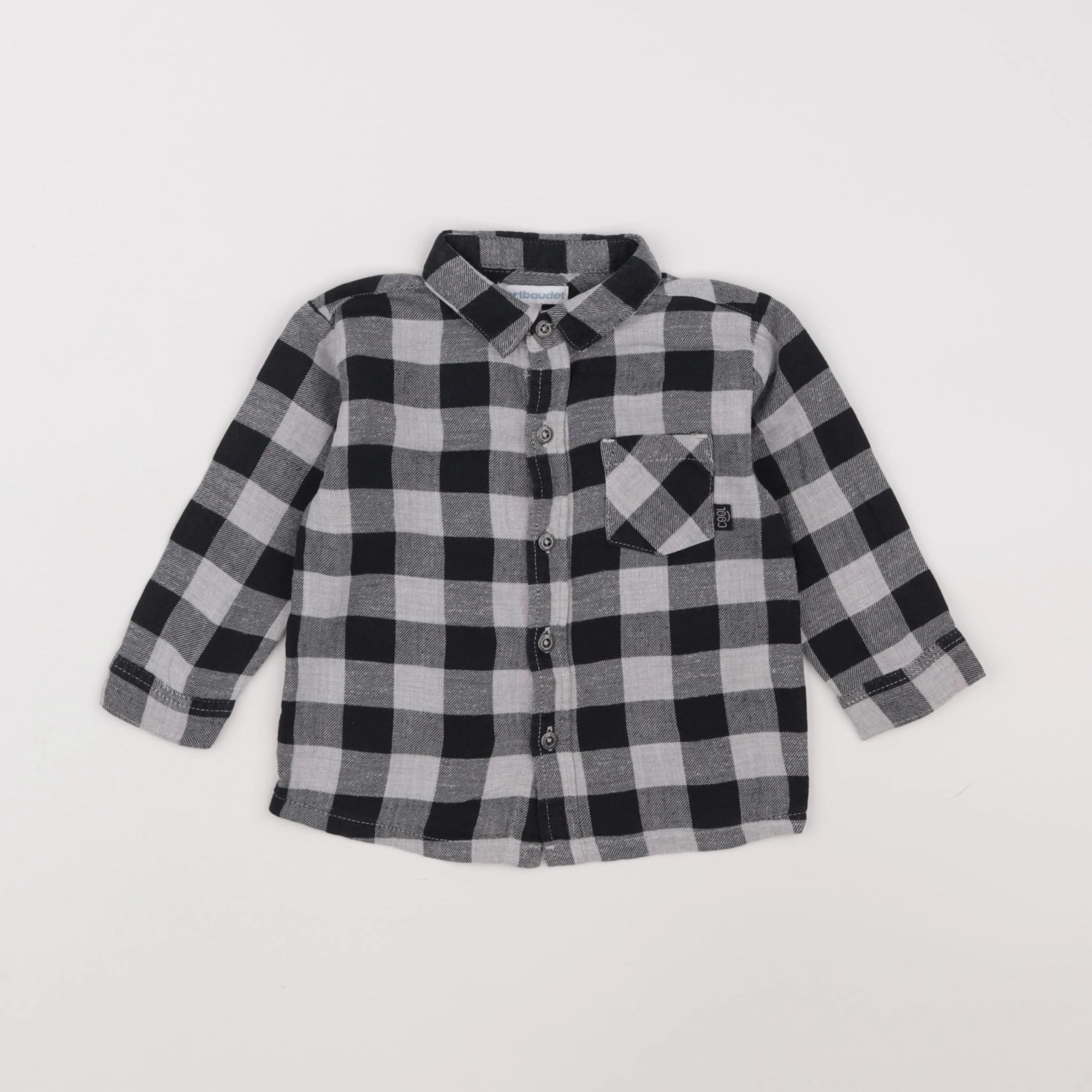 Vertbaudet - chemise gris, noir - 9 mois