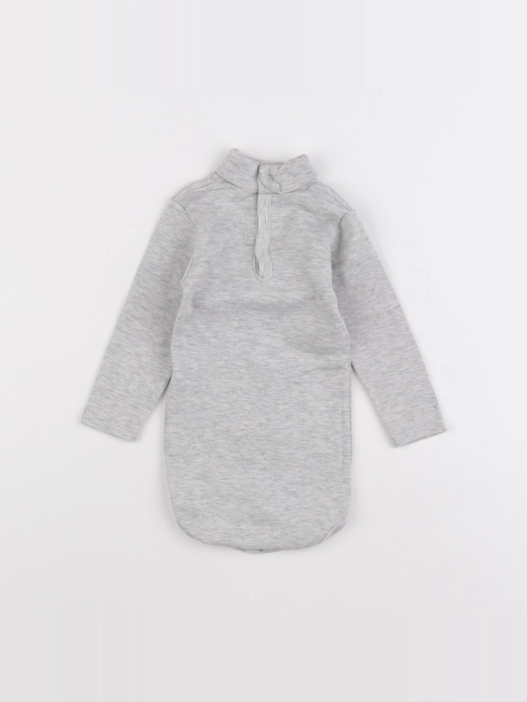 Petit Bateau - body à col gris - 6 mois