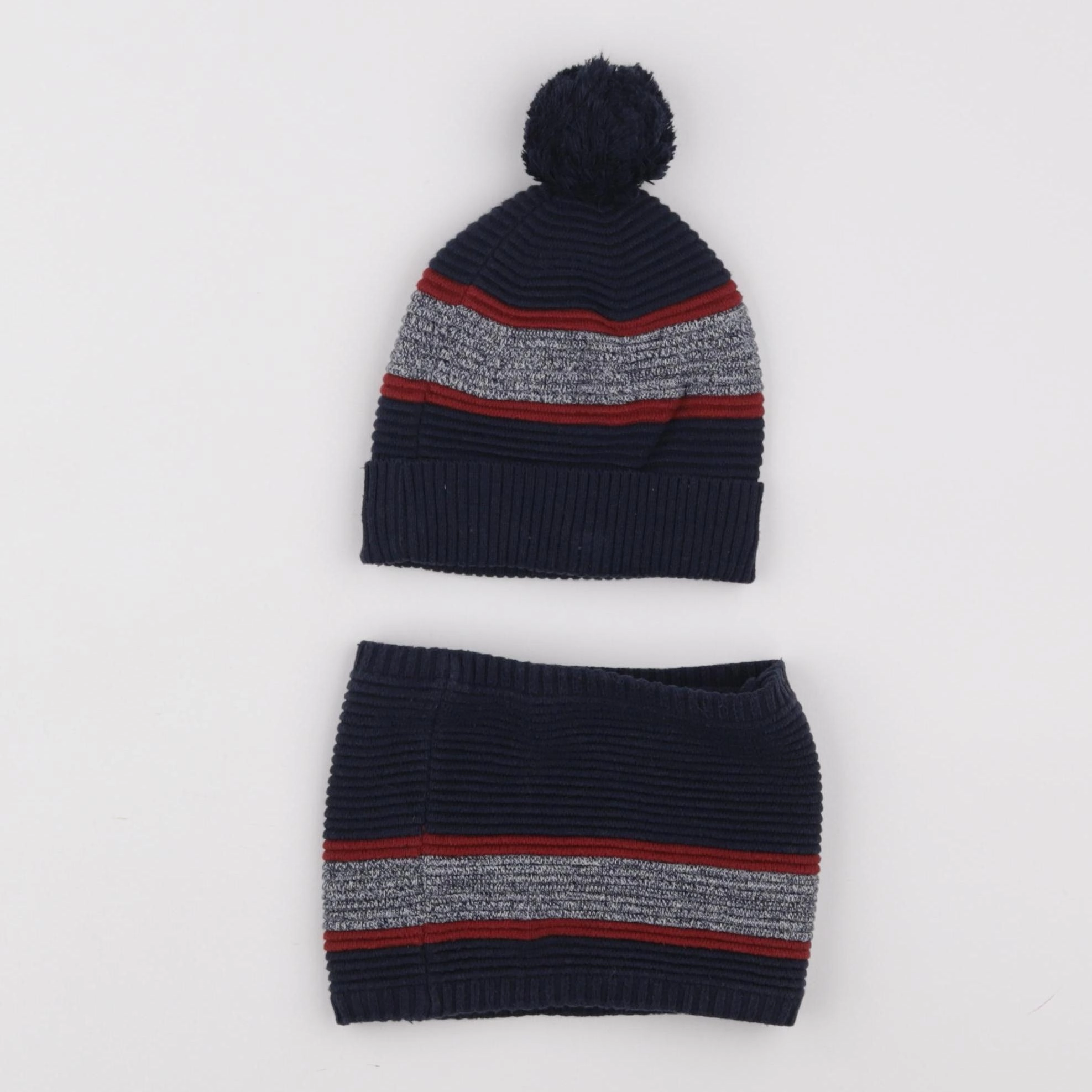 Okaidi - ensemble bonnet/tour de cou bleu - 3/4 ans